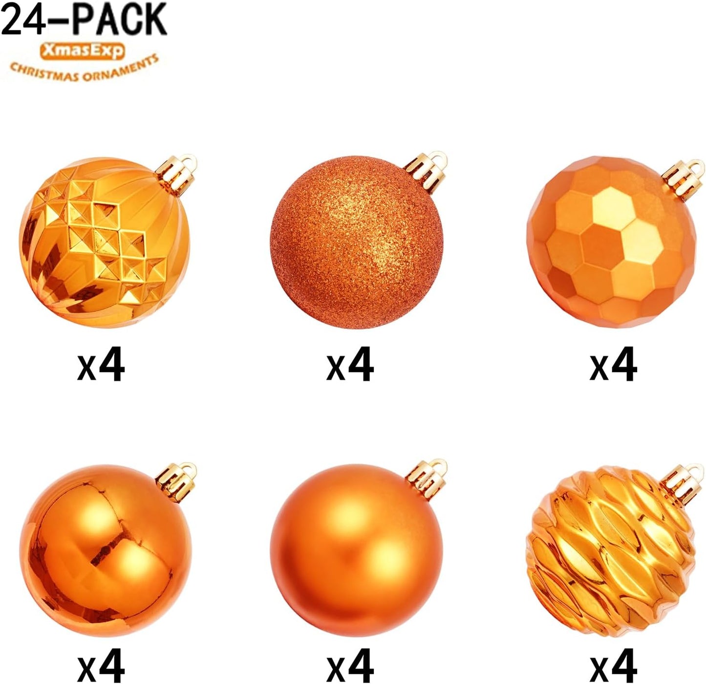 XmasExp 24ct Christmas Ball Ornaments Set Yellow Shatterproof Xmas Tree Hanging Decorations Perfect for Fall Thanksgiving Holiday Decor (Orange, 2.36")
