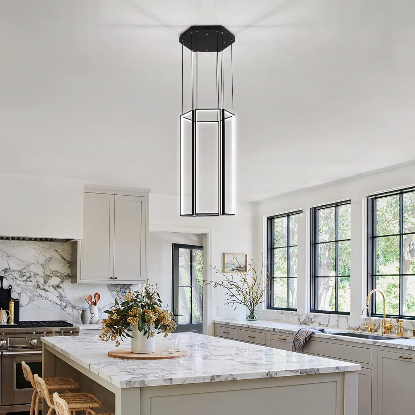 Modern Led Chandelier - Adjustable Black Lighting Fixture for High Ceiling, Suitable for Living Room, Staircase, Villa