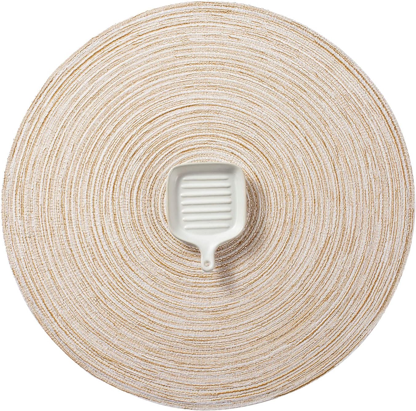 AHHFSMEI Round Braided Placemats Set of 6 Round Table Mats for Dining Tables Natural Woven Heat Resistant Place mats 15 Inch (Beige)