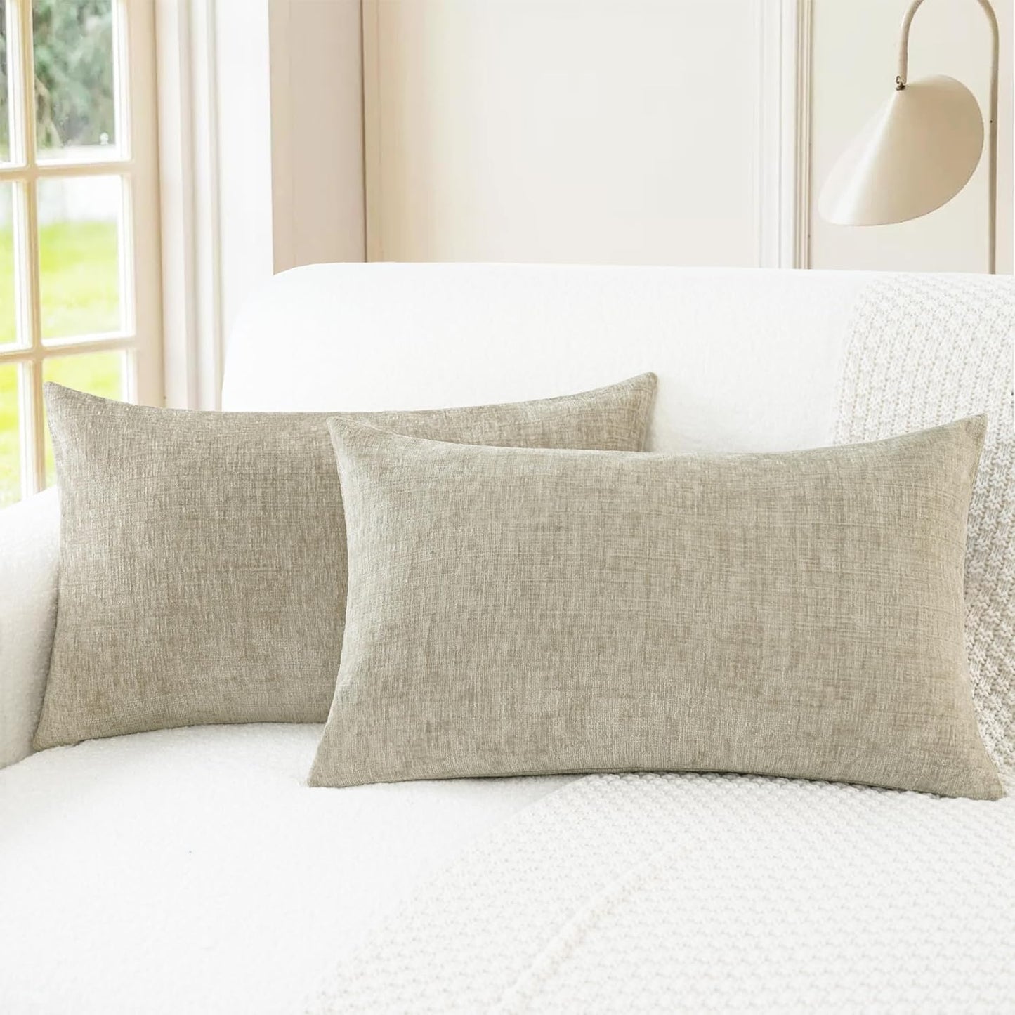 CaliTime Throw Pillow Covers Decorative 12 X 20 Inches Pack of 2 Cozy Chenille Cushion Case for Couch Sofa Bed Living Room Home Light Taupe