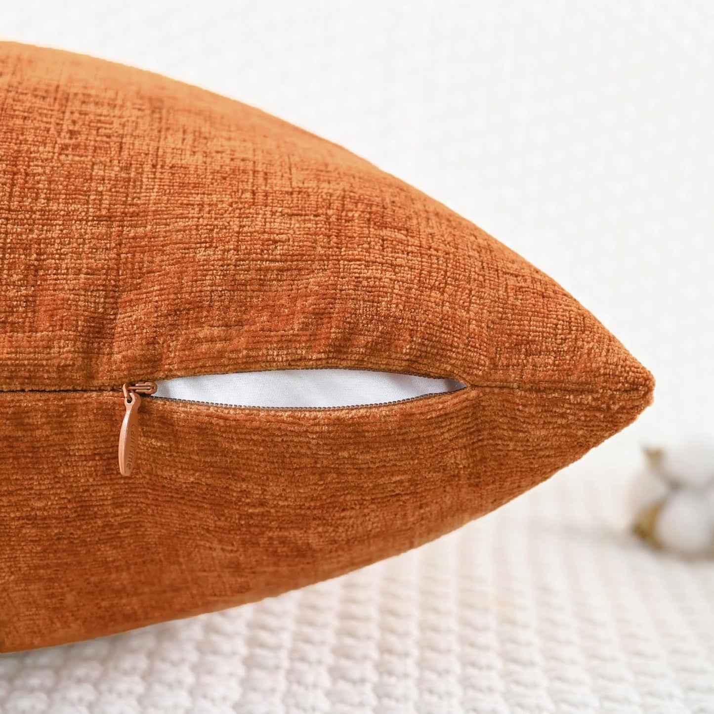 CaliTime Fall Throw Pillow Covers Decorative 24 X 24 Inches Pack of 2 Cozy Chenille Cushion Cases for Couch Sofa Bed Living Room Home Burnt Orange