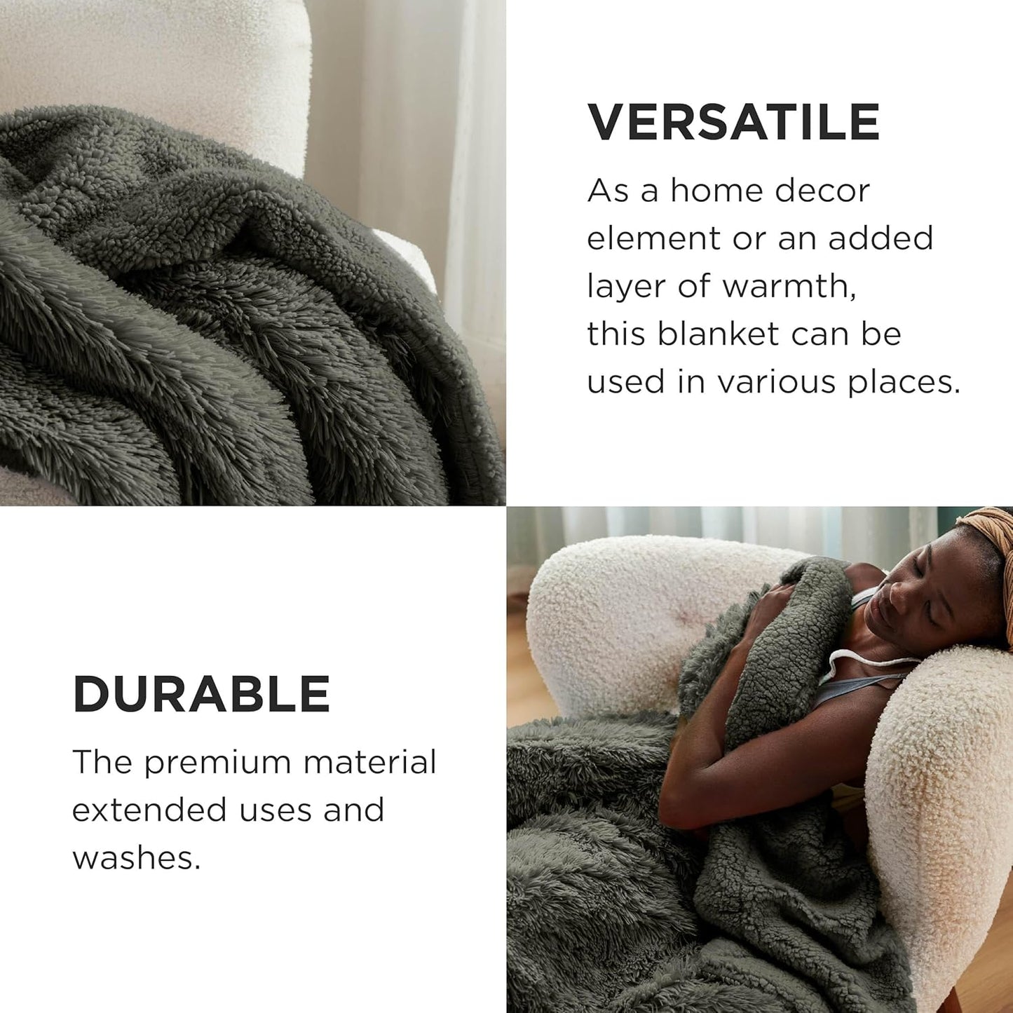 Bedsure GentleSoft Fuzzy Sherpa Faux Fur Twin Blanket Olive Green Cozy Gifts for Women Men, Soft Fleece Plush Warm Minky Thick Blanket Twin Size for Bed, Room Dorm Essentials Olive Decor Gifts, 60x80