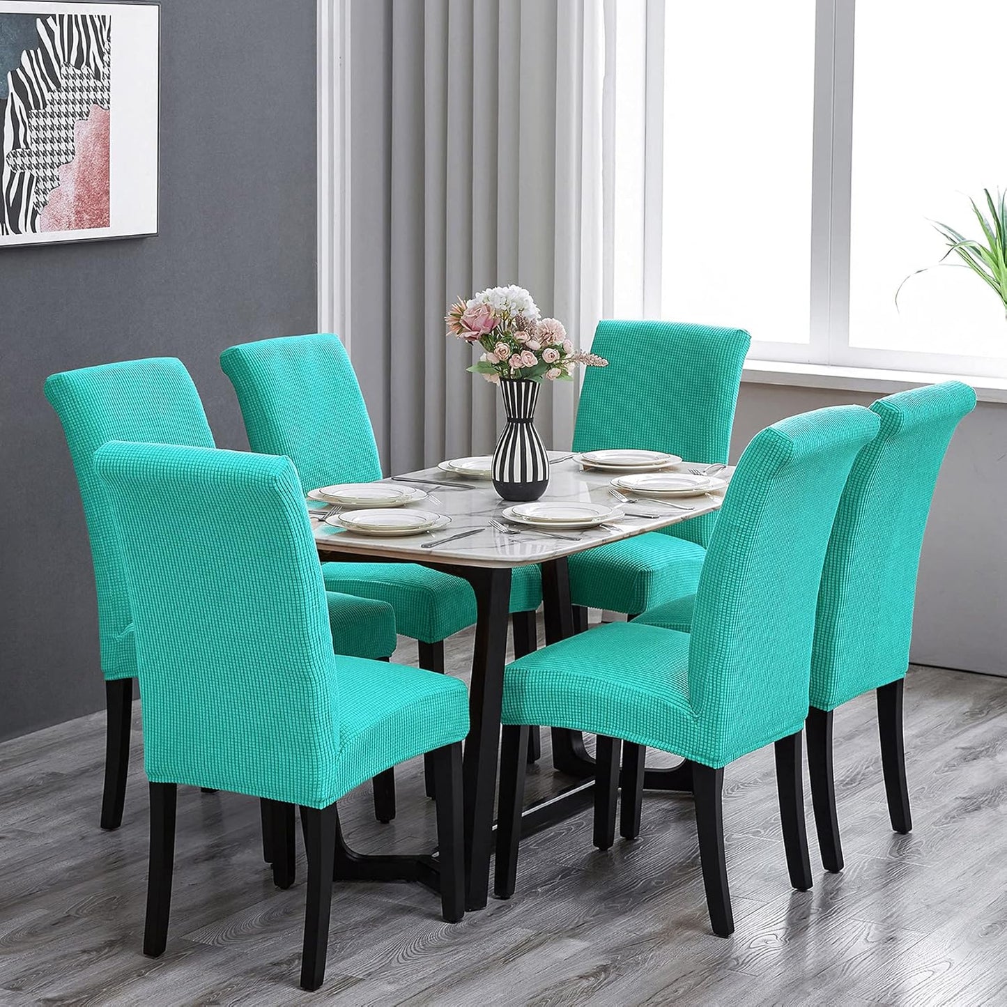 Howhic Stretch Chair Covers for Dining Room Set of 2, Removable Washable Dining Room Chair Covers, Dining Chair Slipcovers Seat Protector, Great for Home and Banquet Decoration (Turquoise, 2 Pack)