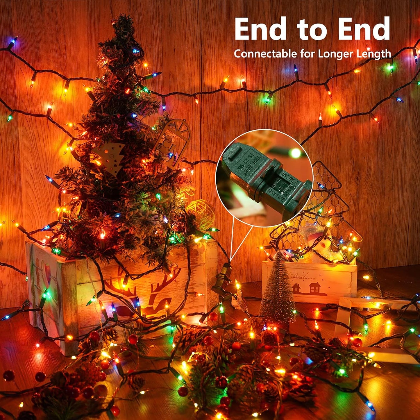 Toodour Multicolor Christmas Lights, 25ft 100 Count Incandescent Christmas String Lights, UL Certified Connectable Green Wire Xmas Lights for Tree, Holiday, Party, New Year, Indoor Xmas Decorations