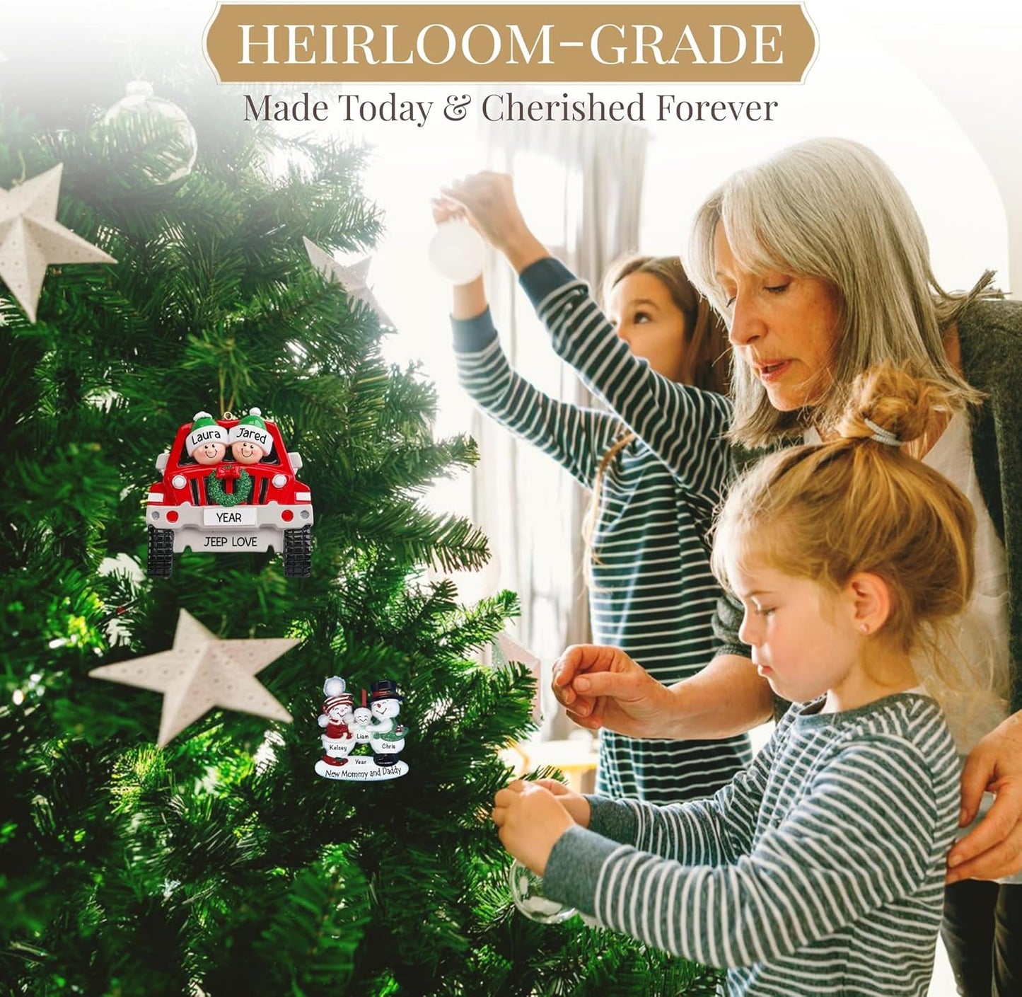Personalized Family of 5 with Dog Ornament 2025 | Free 24h Customization | Christmas Ornaments for Tree | Custom Gift Wrapped Black Pet Keepsake for Dog-Lovers