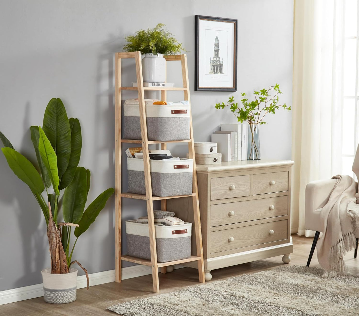 DECOMOMO Storage Baskets for Shelves - Fabric Closet Organizers and Storage Bins, Perfect Baskets for Organizing Closet Toys Nursery (Grey and White, XL - 3 Pack)