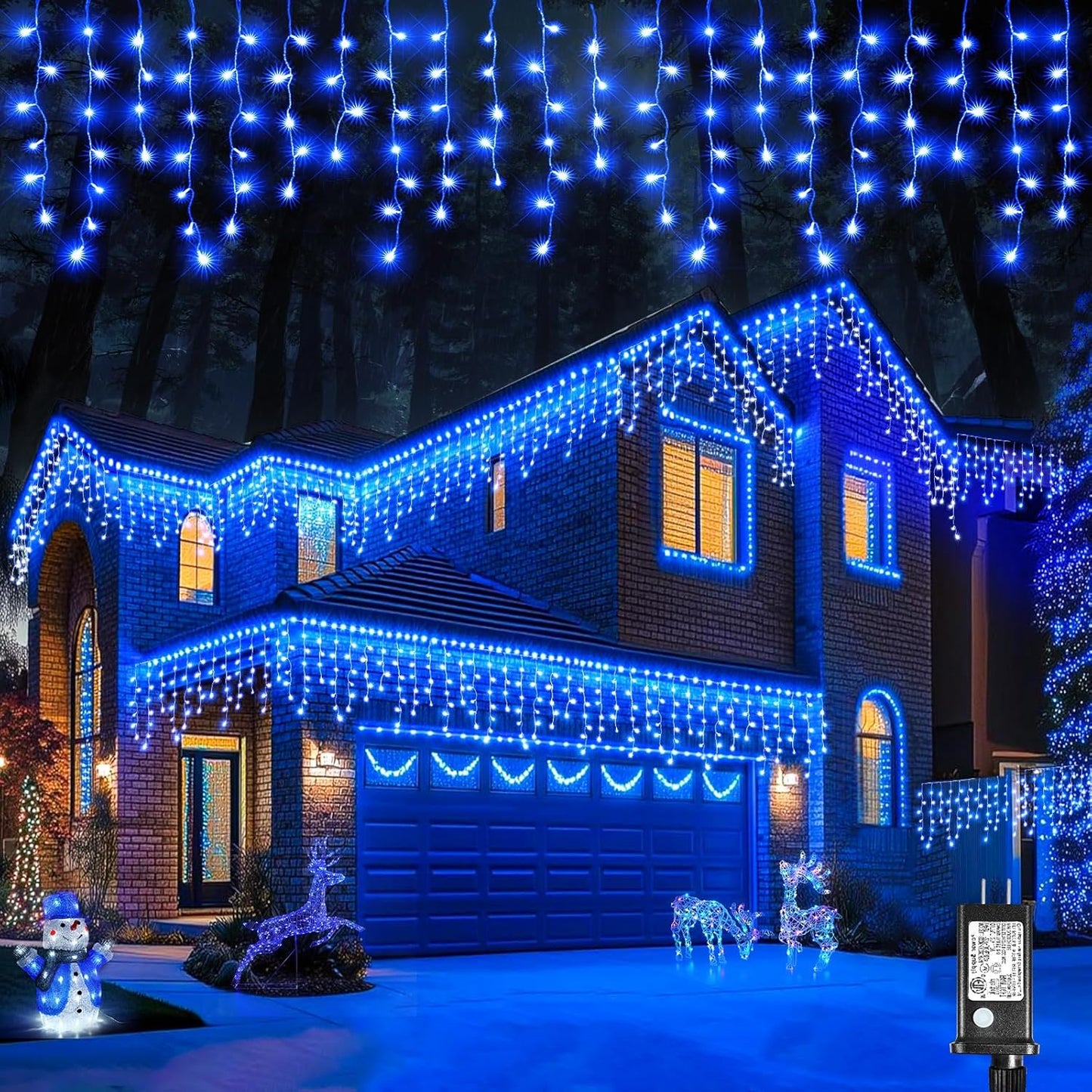 Icicle Lights for Outside, 33FT 400 LED Christmas Lights Outdoor with 8 Modes Waterproof, Plug in String Twinkle Light for Indoor Home Room Window Party Patio Yard Wedding Decorations, Blue