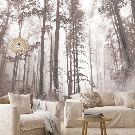 AFZEVEB-Forest Wallpaper Vintage Trees with Deer Wall murals for Bedroom 114"x74" (Not Peel and Stick)