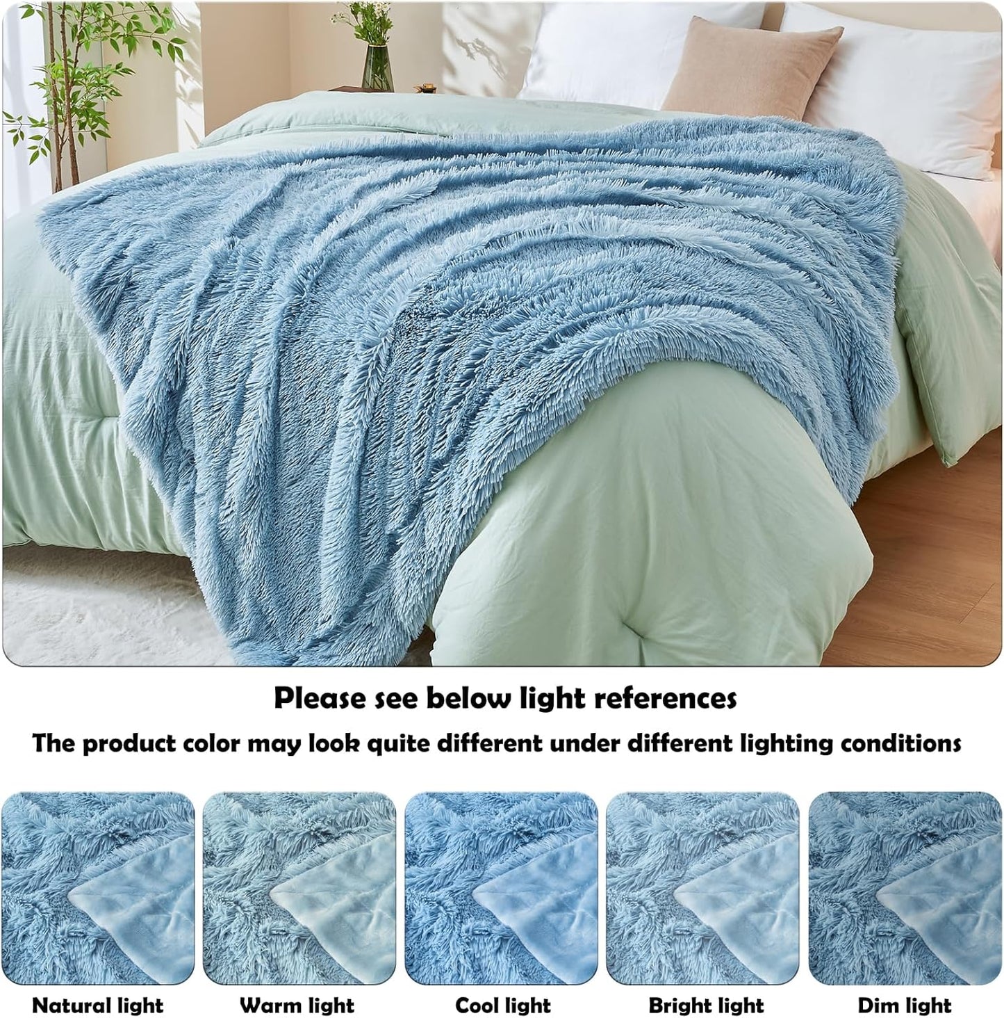 GONAAP Fuzzy Faux Fur Throw Blanket Twin Size Light Blue Super Soft Cozy Plush Fuzzy Shaggy Blanket for Couch Sofa Bed (Light Blue, Twin(60"x80"))