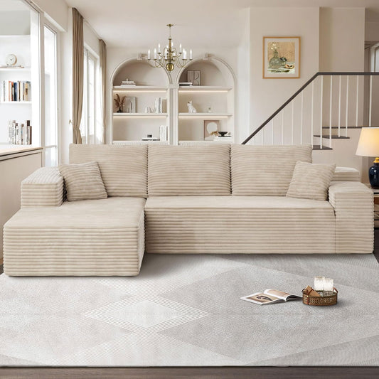 104" Cloud Sectional Couches for Living Room,L Shaped Boneless Couch in A Box,Sleeper Sofa with Comfy Chaise No Assembly Required,Beige
