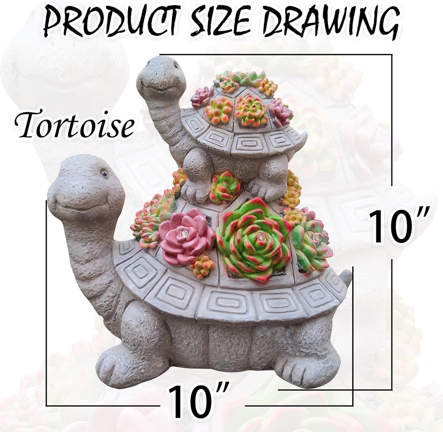 Large Turtle Solar Garden Outdoor Statues with Succulent and 6 LED Lights,Outside Solar Turtle Decor Art for Garden,Home,Lawn,Yard, Balcony Ornament