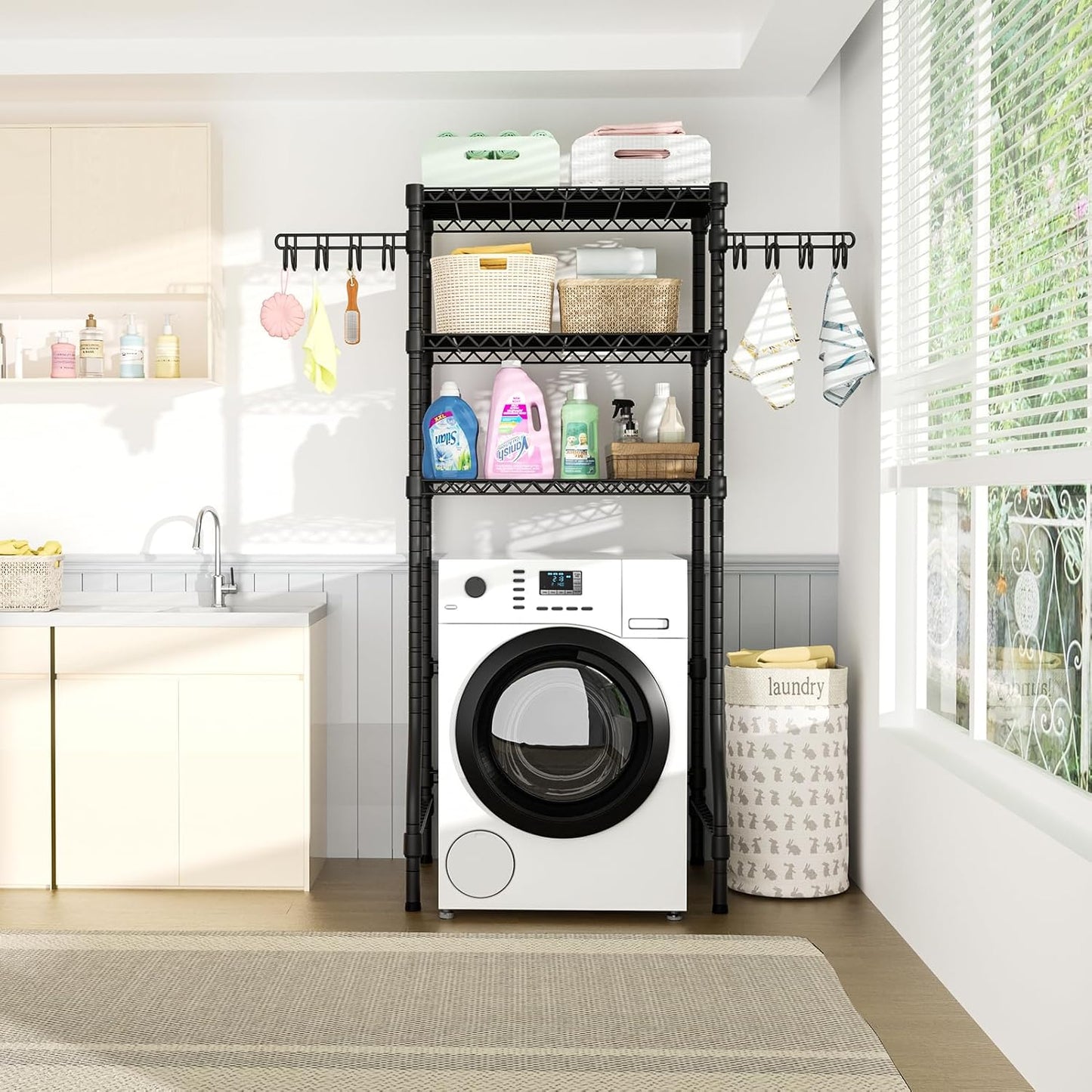 Ulif U8 Medium Laundry Room Storage Organizer, Over the Washer and Dryer Storage Shelves for Laundry Organization, 32.3”W x 17.3”D x 76.2”H, Suit Washing Machine Width within 29.9”, Hold 304 lb, Black