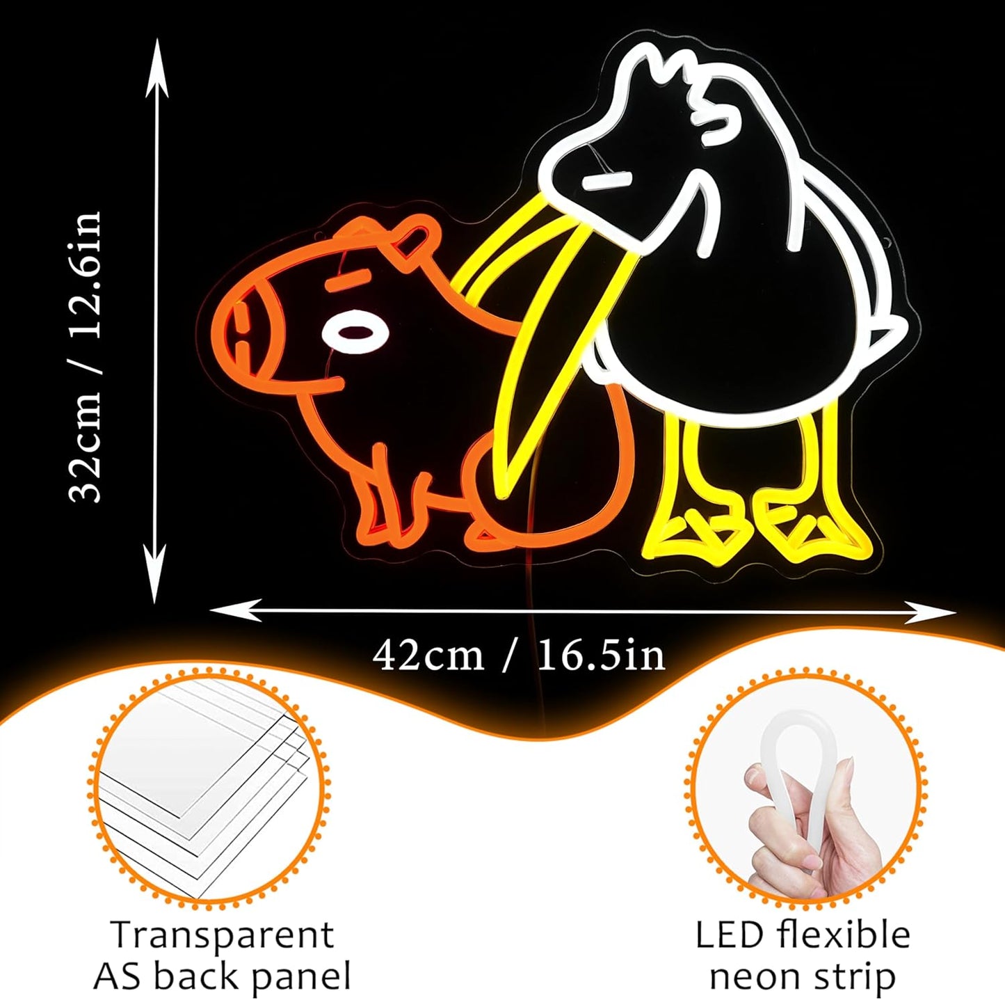 LISIGNVE Capybara Pelican Neon Sign for Wall Decor Funny Capybara Led Neon Light Sign Pelican Neon Light for Children's Room Kindergarten Bedroom Zoo Art Wall Decor(16.5”*12.6”)