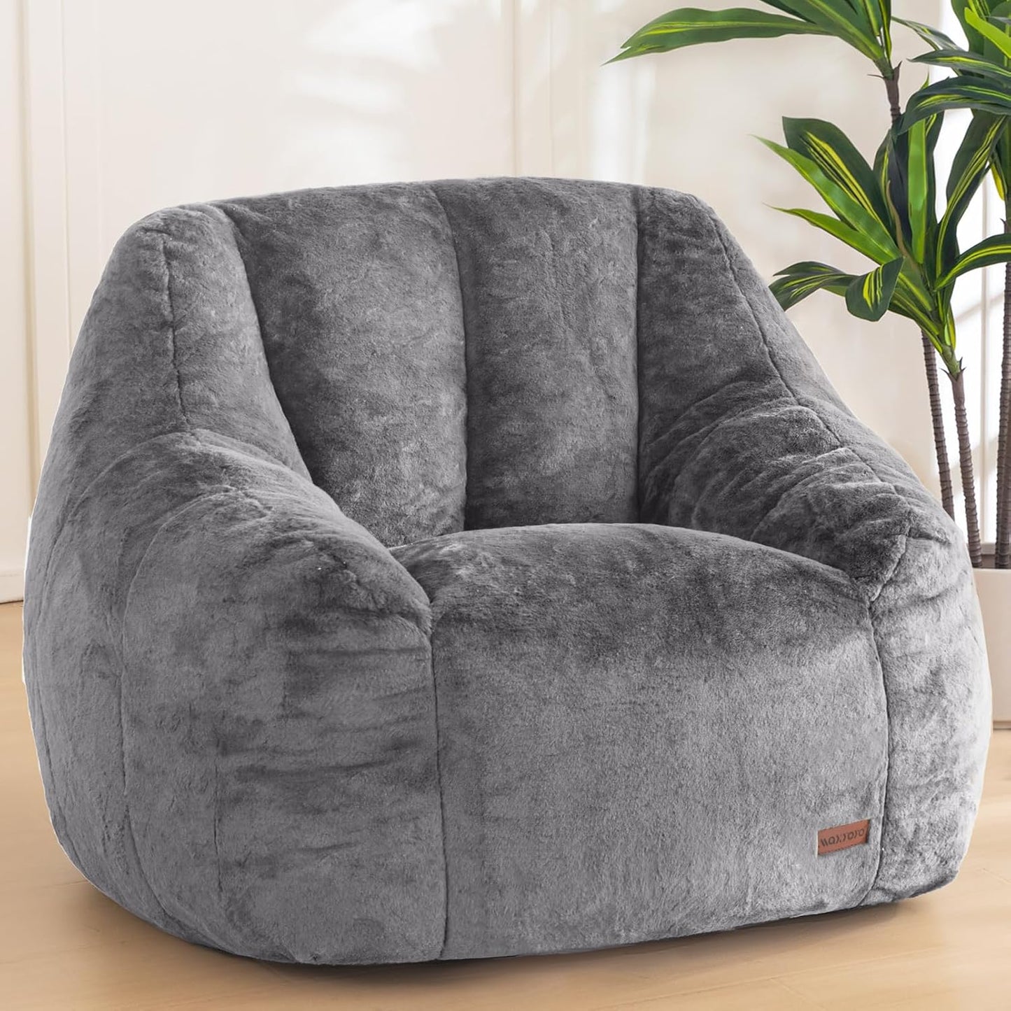 MAXYOYO Bean Bag Chair, Comfy Bean Bag Sofa with Back Support, Faux Fur Bean Bag Chair for Adults and Kids, Stuffed Floor Sofa for Living Room, Bedroom, Apartment, Grey