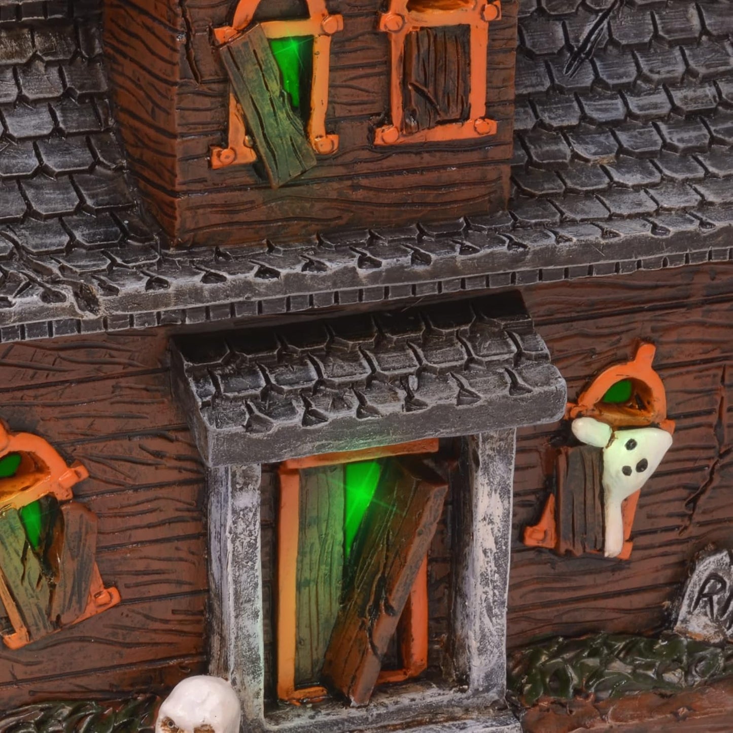 Mark Feldstein & Associates Spooky Halloween Color Changing Pre-Lit LED Haunted House Village Set, 8 Inch, Set of 3