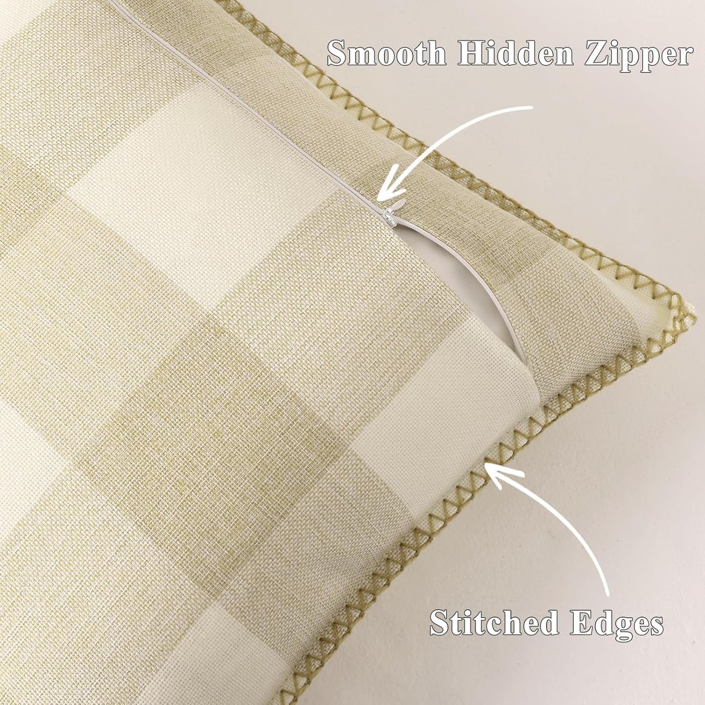 decorUhome Buffalo Plaid Check Fall Throw Pillow Covers 12x20 Set of 2, Outdoor Lumbar Decorative Farmhouse Pillow Covers with Stitched Edge for Bed Couch Sofa, Cream White and Beige