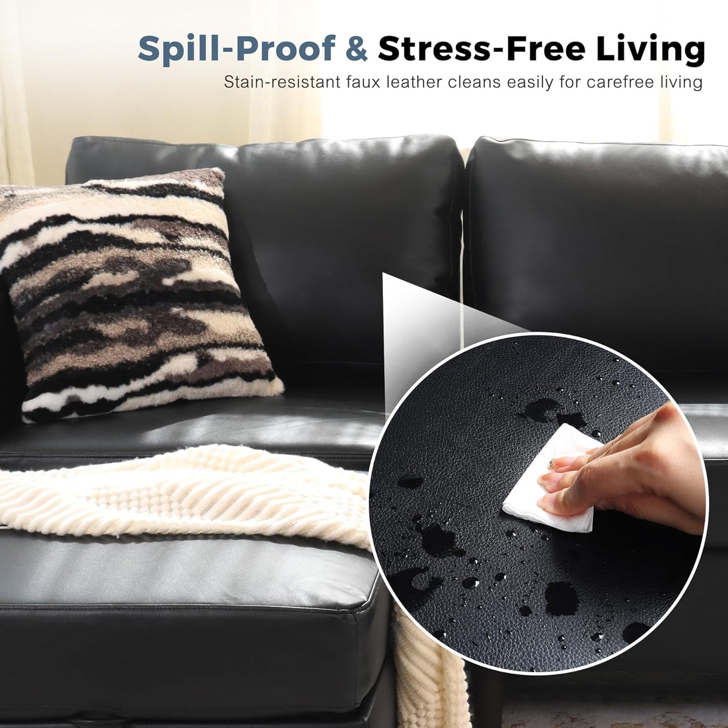 118.5" Faux Leather Modular Sectional Sofa, L Shaped Couch Set for Living Room, 5-Seater Comfy Cloud Couches with Movable Storage Ottoman,DIY Combination - Black