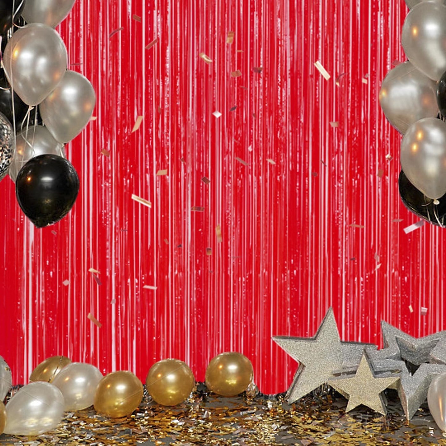 3 Pack Foil Fringe Backdrop - Pastel Red Shiny Tinsel Curtains for Party Decoration/Photo Booth Props - 3.3x8.2 FT Metallic Foil Backdrop for Birthday, Wedding, Graduation, Christmas.