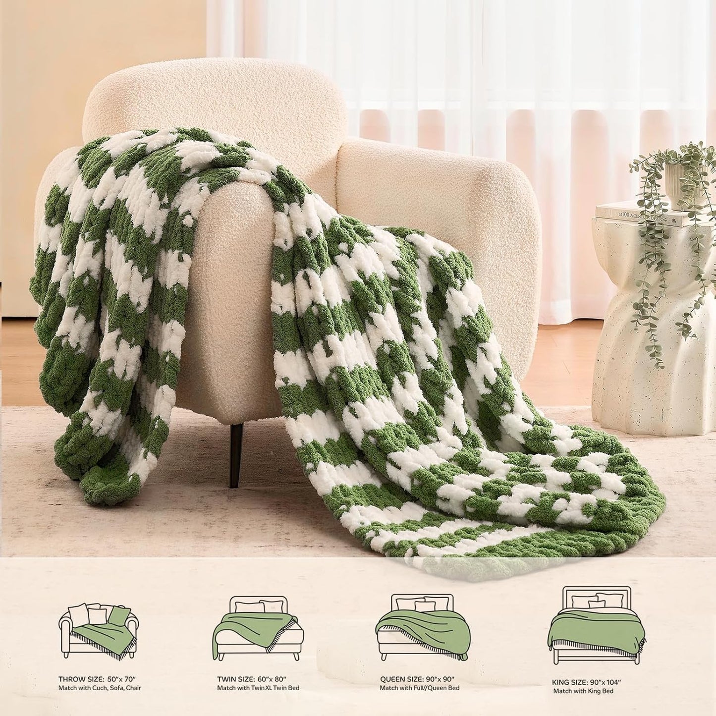 L'AGRATY Chunky Knit Blanket Throw: 50''x60'' Chenille Chunky Knitted Throw Blankets for Bed Couch - Handmade Thick Cable Knit Blanket - Large Crochet Rope Blankets for Home Decor