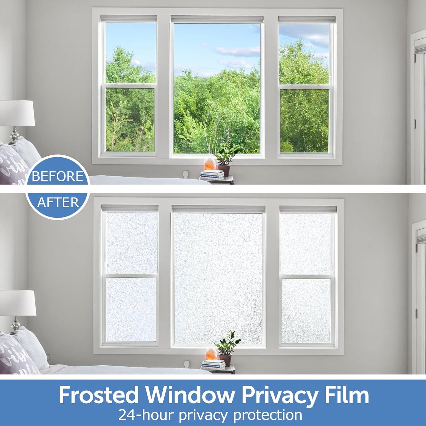HIDBEA Frosted Window Privacy Film - Non Adhesive Static Cling Glass Stickers Sun UV Blocking Heat Control Door Covering Decals for Home Office, 17.3 x 98.4 Inch