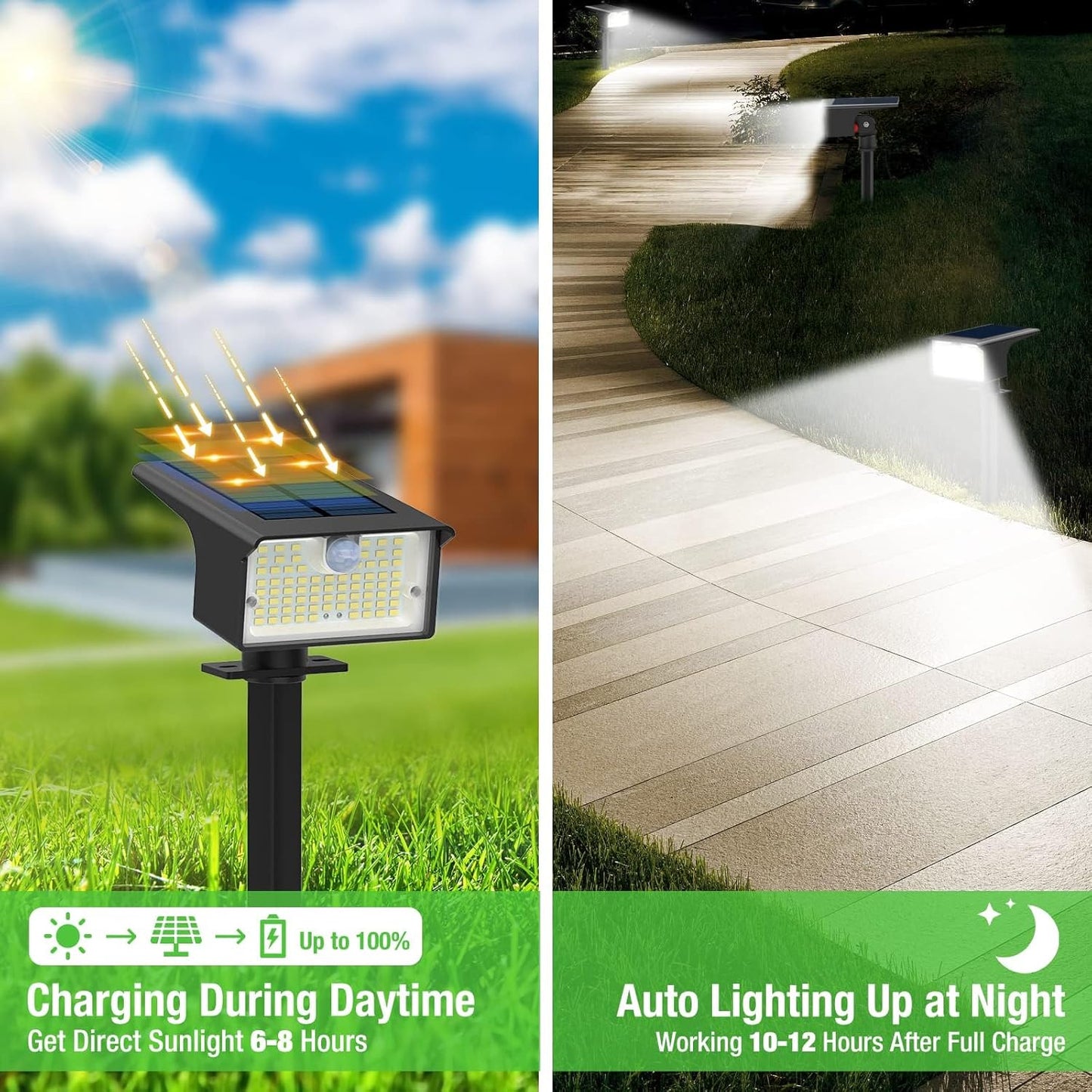 nipify Solar Spot Lights Outdoor Motion Sensor, [10 Pack/62 LED] 3 Modes Solar Spotlights Outdoor Waterproof IP65, 2-in-1 Solar Landscape Lighting Yard Lights for Garden Patio Walkway, Cool White