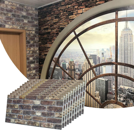 Dundee Deco 3D Wall Panels Faux Brick - Cladding, Grey Brown Stone Look Wall Paneling, Styrofoam Facing for Living Room, Kitchen, Bathroom, Balcony, Bedroom, Set of 10, Covers 53 sq ft