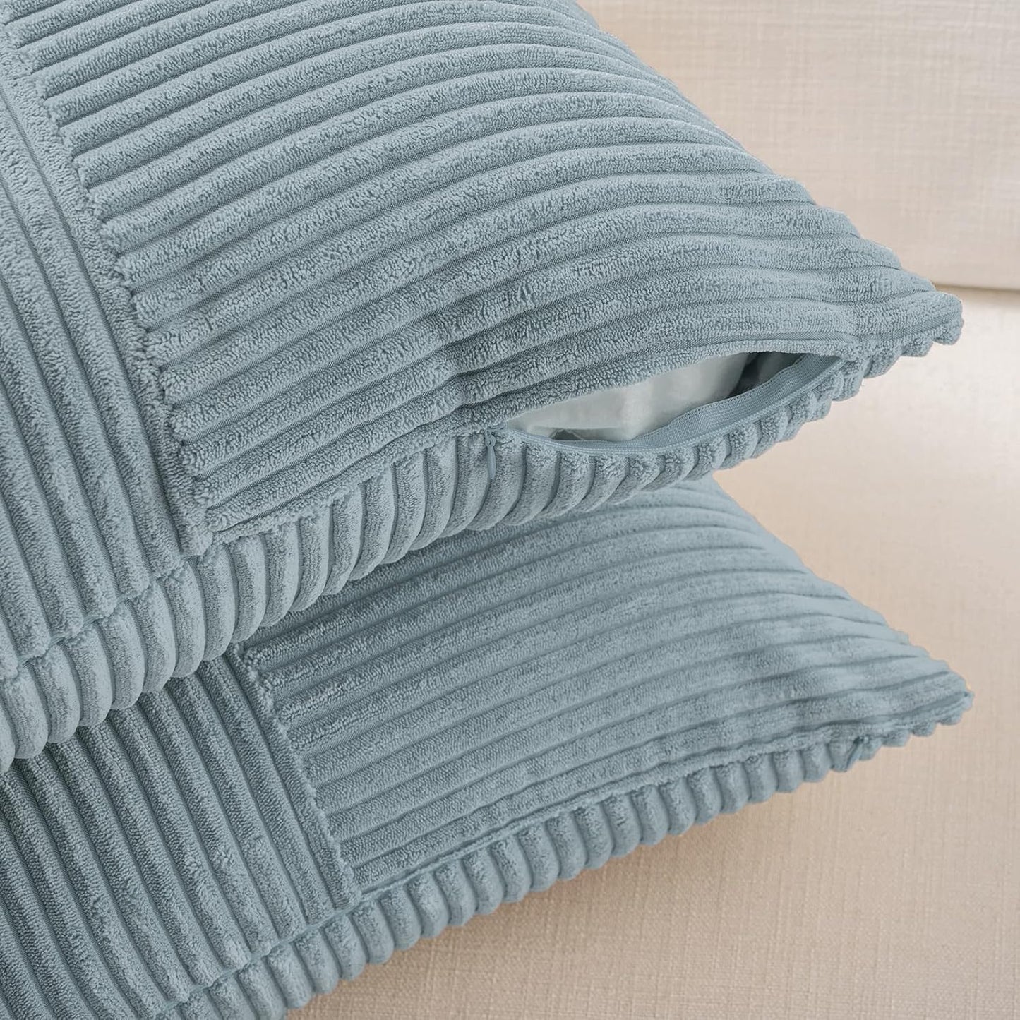 Fancy Homi Set of 2 Light Blue Decorative Throw Pillow Covers 22x22 Inch for Living Room Couch Bed Sofa, Farmhouse Boho Home Decor, Soft Cross Corduroy Patchwork Accent Square Cushion Case 55x55 cm