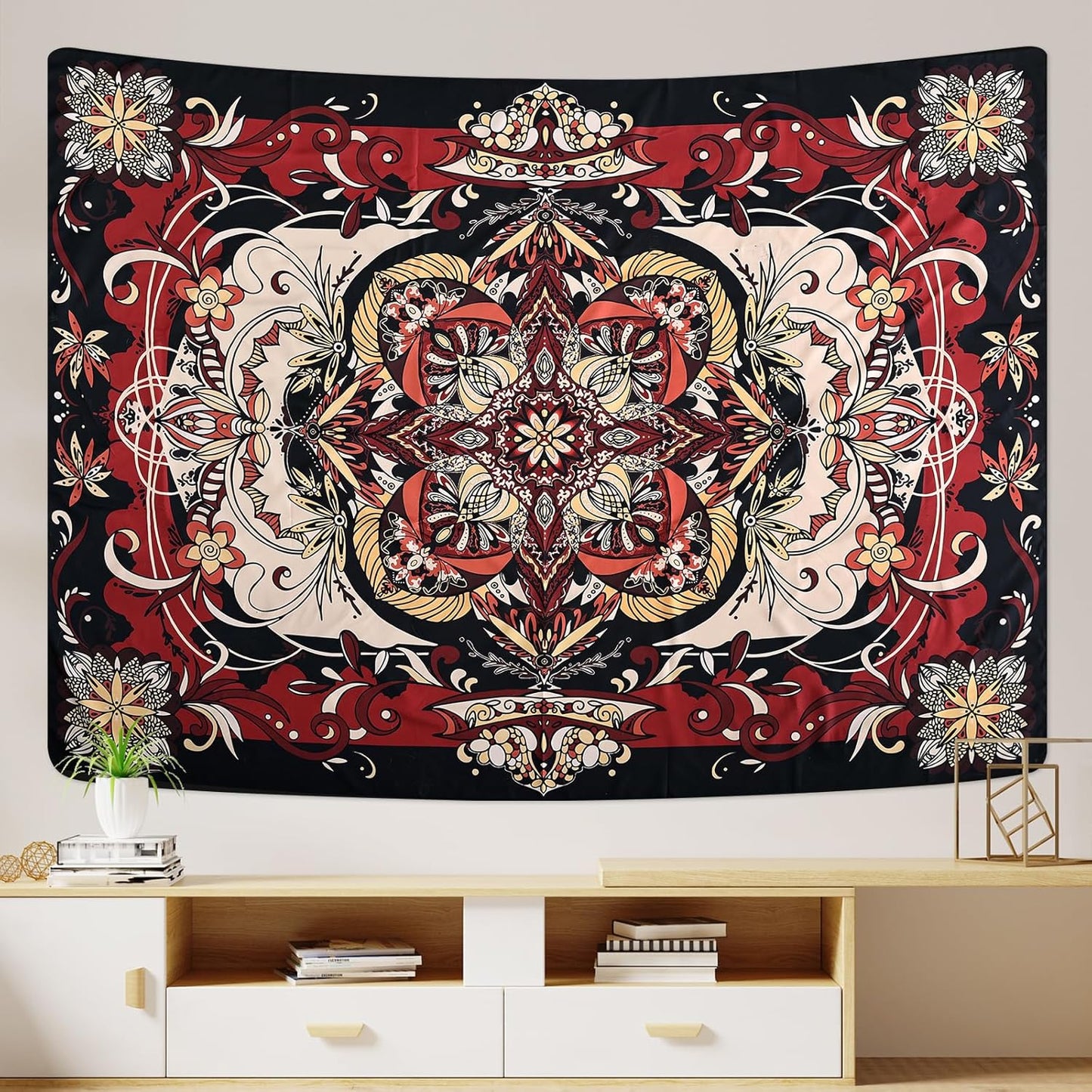 Mandala Tapestry - Moth Wall Hanging, UV Resistant, Machine Washable, Lightweight, Psychedelic Bedroom Aesthetic Decor for Bedroom, Living Room, Yoga Room - 47.64x35.43 Inch