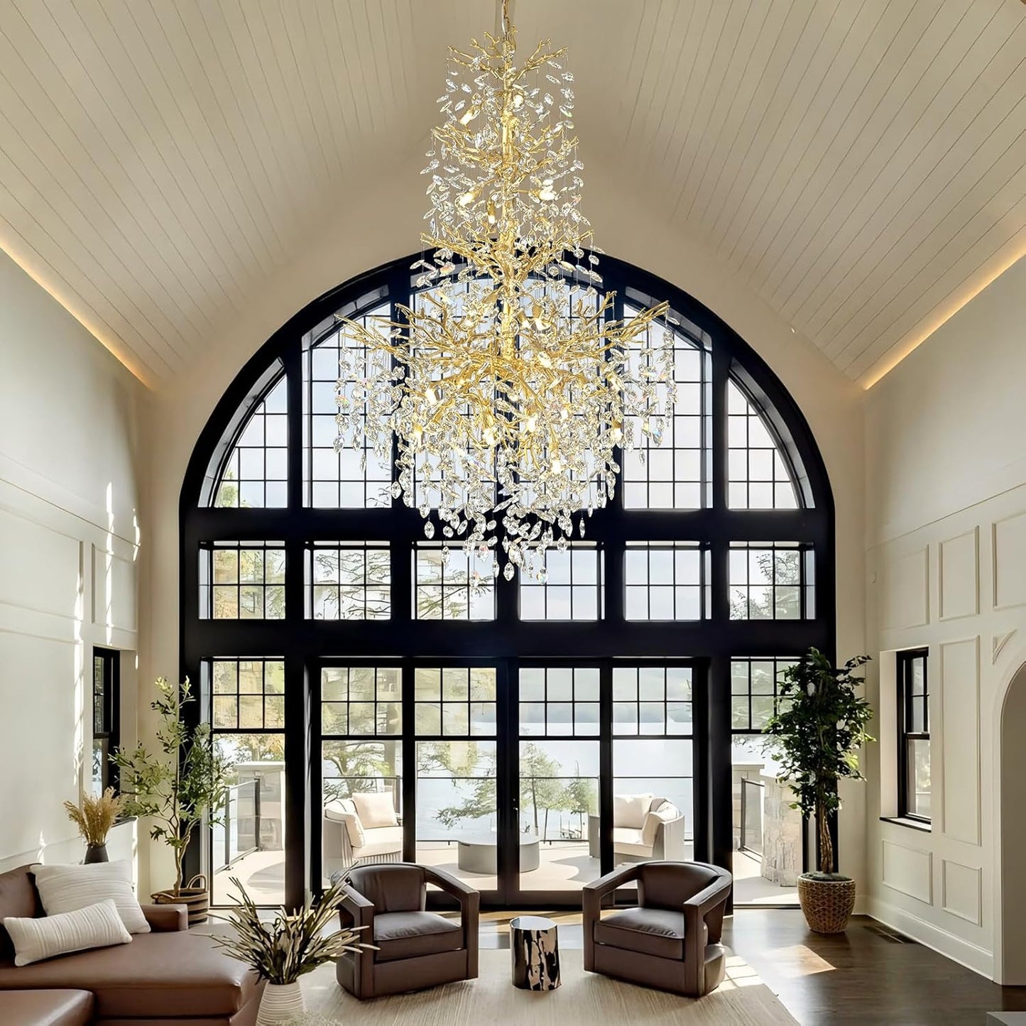 H61'' Modern Gold K9 Crystal High Ceiling Chandeliers, 23-Lights Staircase Chandeliers,Luxury Large Crystal Tree Branch Chandelier, D40'' Foyer Chandelier,For Living Room,Entryway,Dining Room