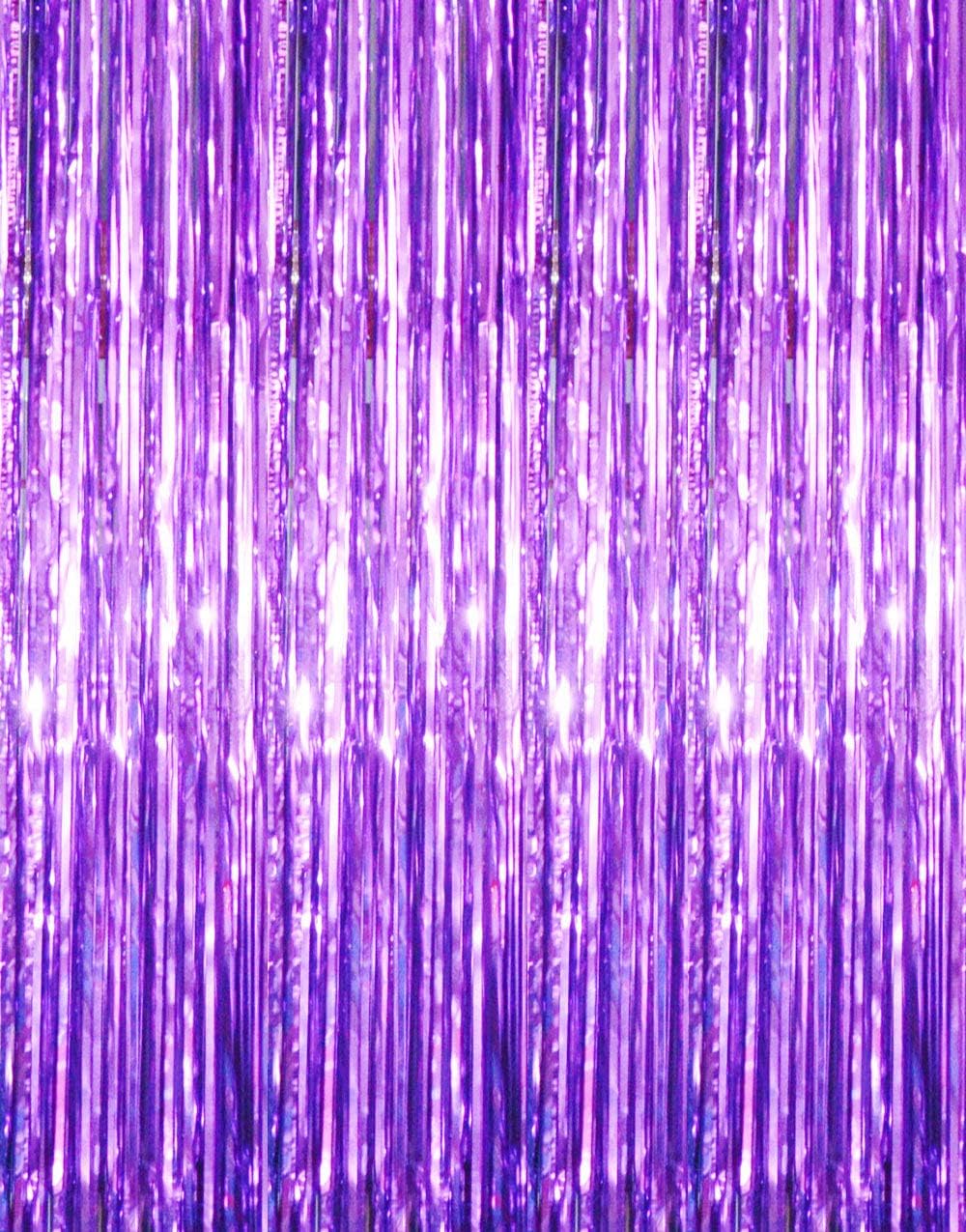 GOER 3.2 ft x 8.2 ft Metallic Tinsel Foil Fringe Curtains Party Photo Backdrop Party Streamers for Halloween Birthday,Graduation,New Year Eve Decorations (5 Packs,Purple)