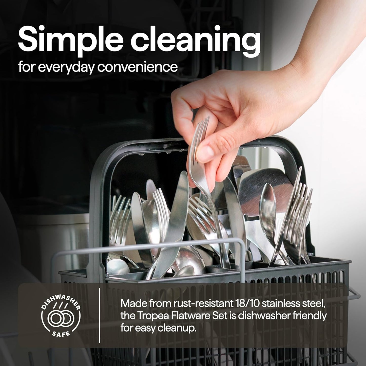 Luciella Tropea Flatware Set for 12, 65-Piece Premium 18/10 Stainless Steel Silverware Set with Serving Utensils, Modern Mirror Finish, Rust Resistant, Dishwasher Safe