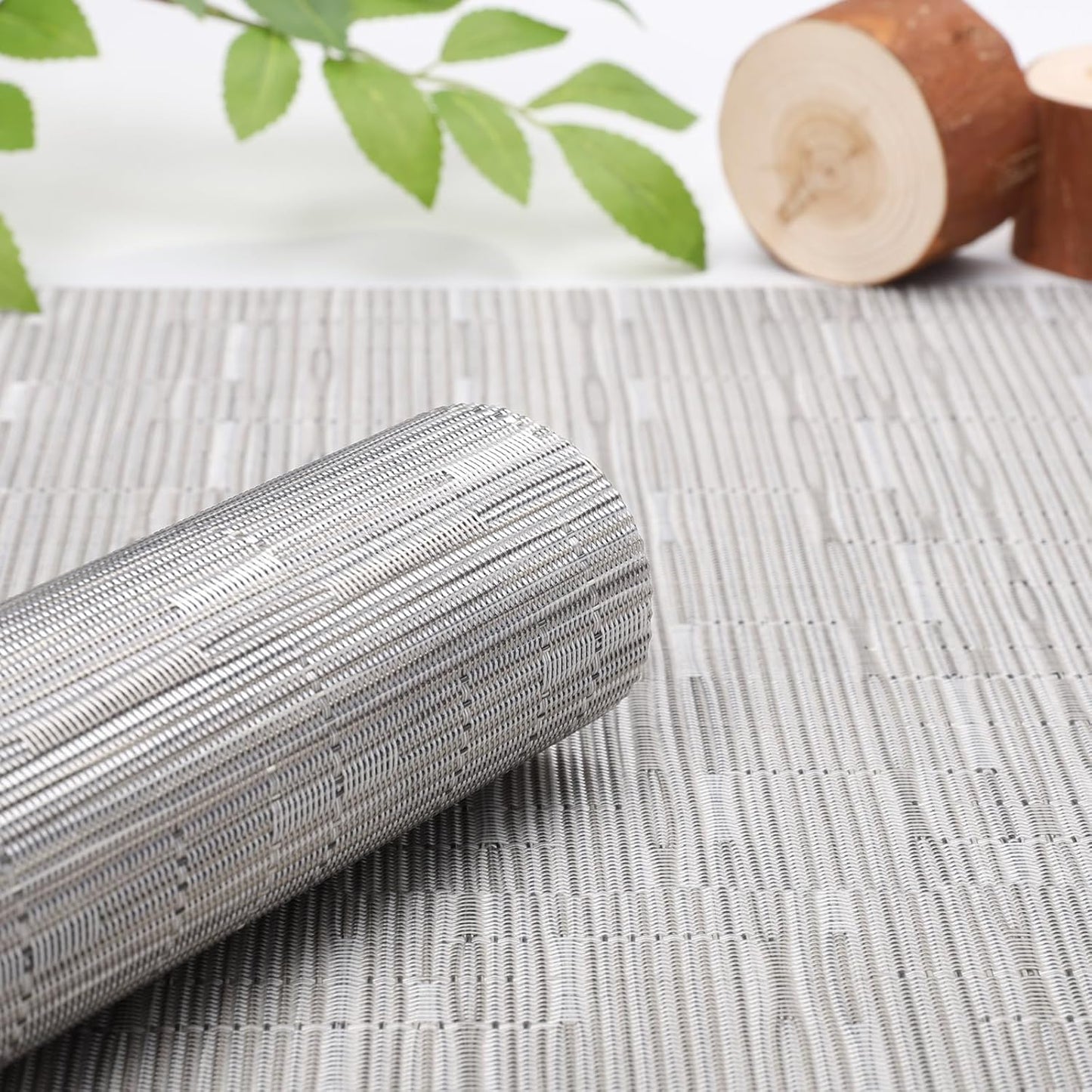 Myir JUN Placemats Set of 6, Vinyl Woven Placemats Place Mats Indoor Washable Table Mats Non-Slip Place mats for Dining Table (Silver, Set of 6)