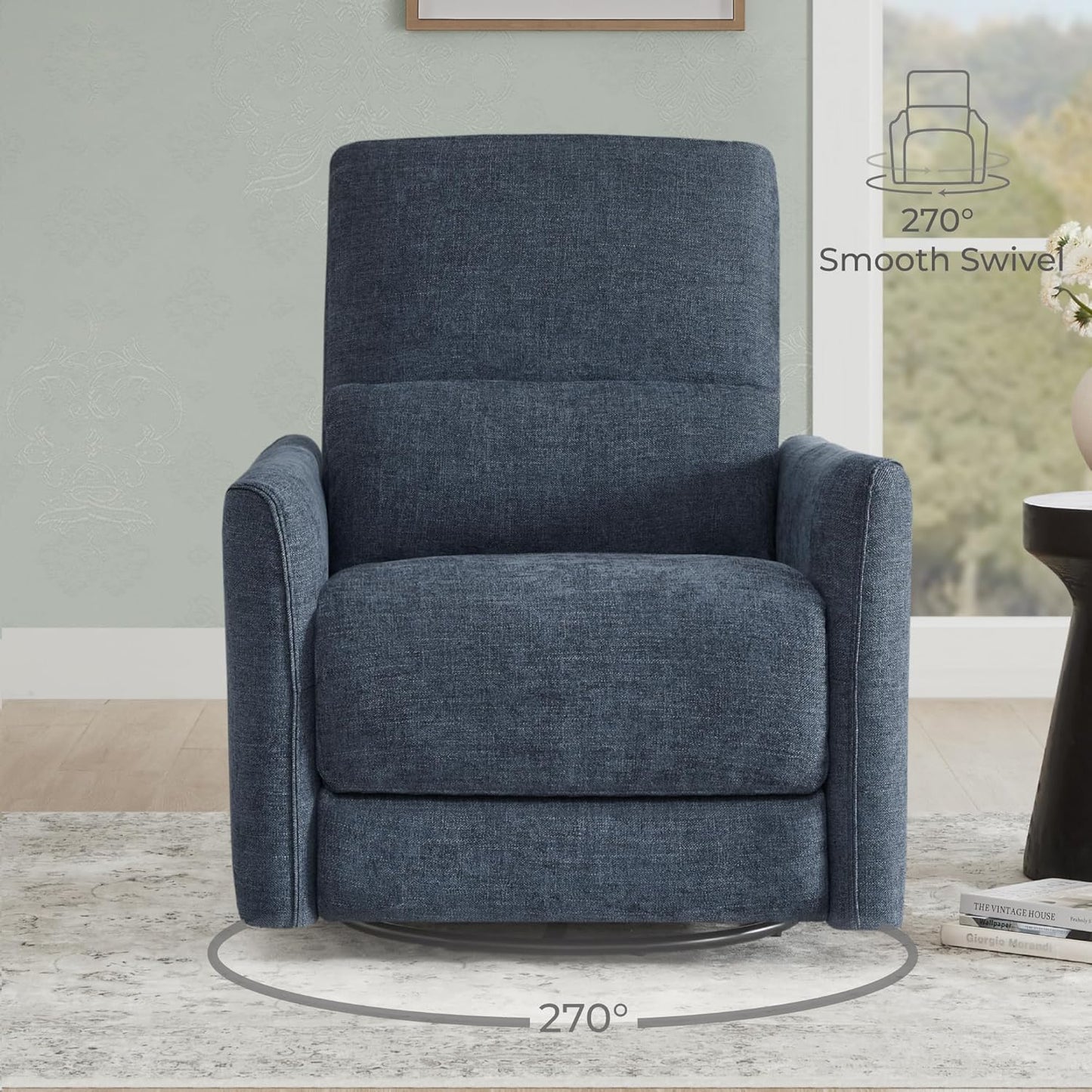 CHITA Power Recliner Chair Swivel Glider, FSC Certified Upholstered Fabric Living Room Nursery Reclining Sofa Chair with Lumbar Support, Ink Blue