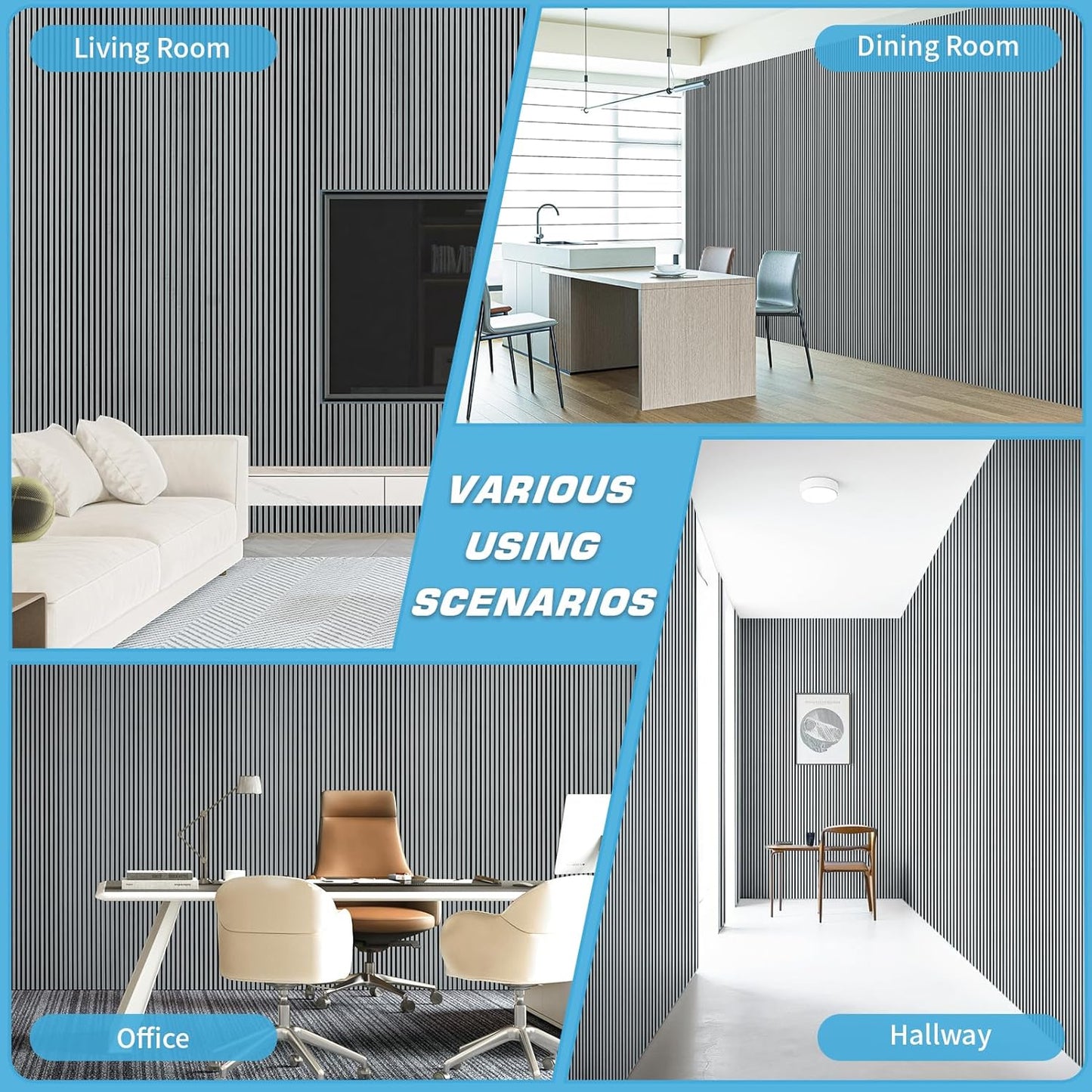 Art3d 4-Pack Glue-On Fine Bar Wainscoting Panel for Interior Wall Decor - 104 x 12 Inch Polystyrene Ultralight Slim Slat Wall Panels for Living Room Bedroom, Weathered Teak