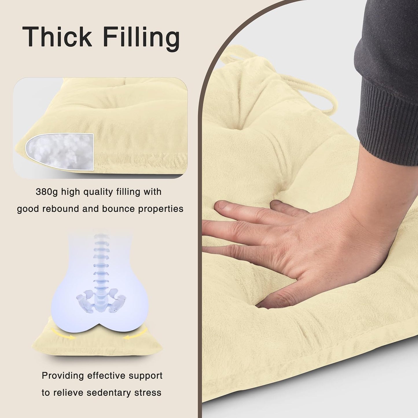 OVOV Chair Cushions for Dining Chairs Set of 6 Tufted Indoor Chair Pads with Ties Soft Square Seat Cushions for Kitchen Chairs 15.5"x15.5",White