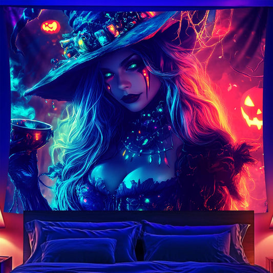 Halloween Tapestry, Blacklight Tapestry for Halloween Party Decor Hanging Tapestries Backdrop Wall Art Poster for Bedroom Dorm 59x51in