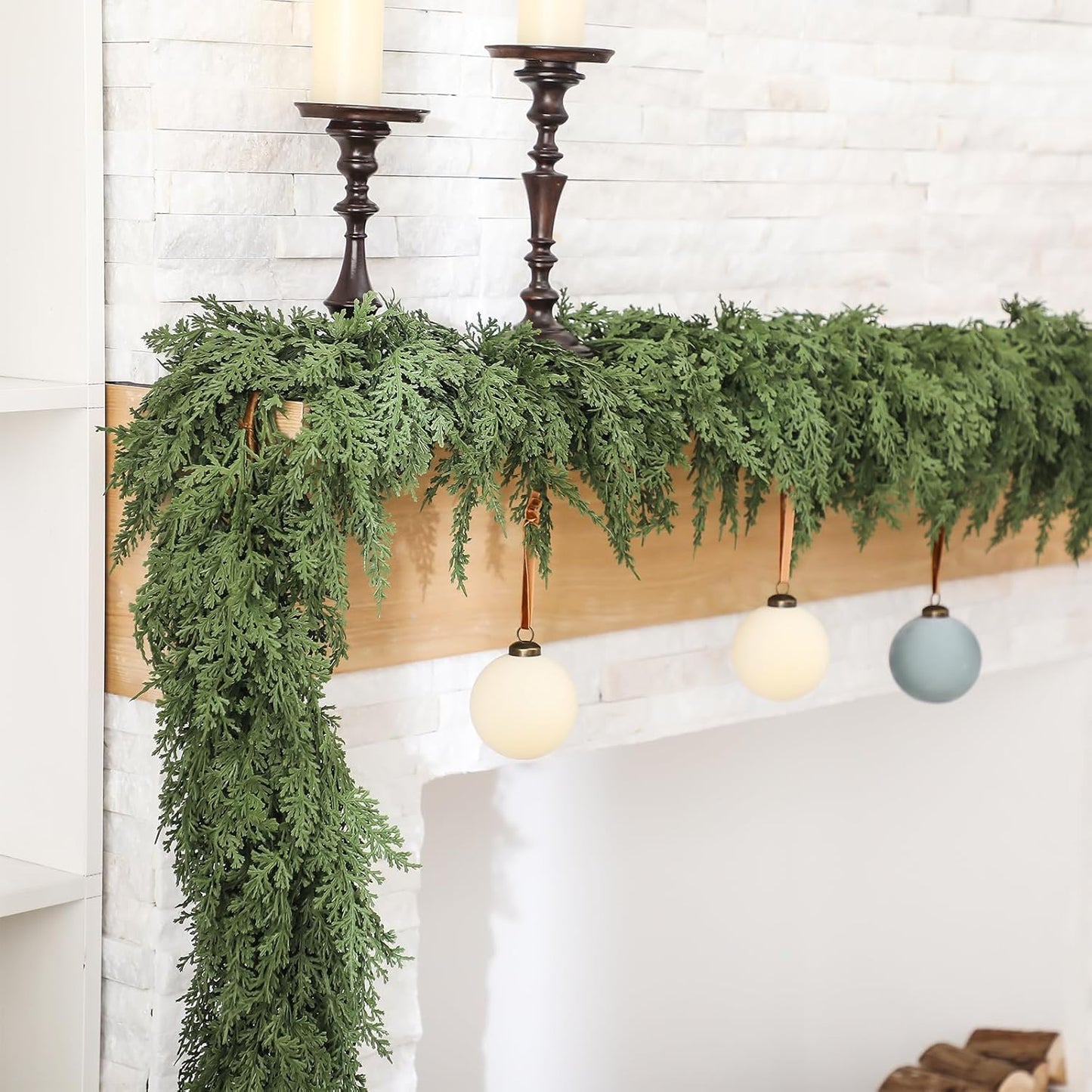 Jutom 1 PCS 6 ft Christmas Cedar Garland - Artificial Realistic Holiday Cedar Pine Needles Greenery Garland Decoration for Mantel Table Winter Party