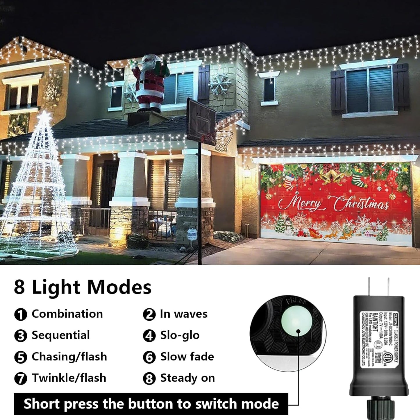 QITONG White Icicle Lights for Outside, 33ft 400 LED Christmas Lights Plug in, Connectable Clear Wire String Lights Indoor with 8 Modes