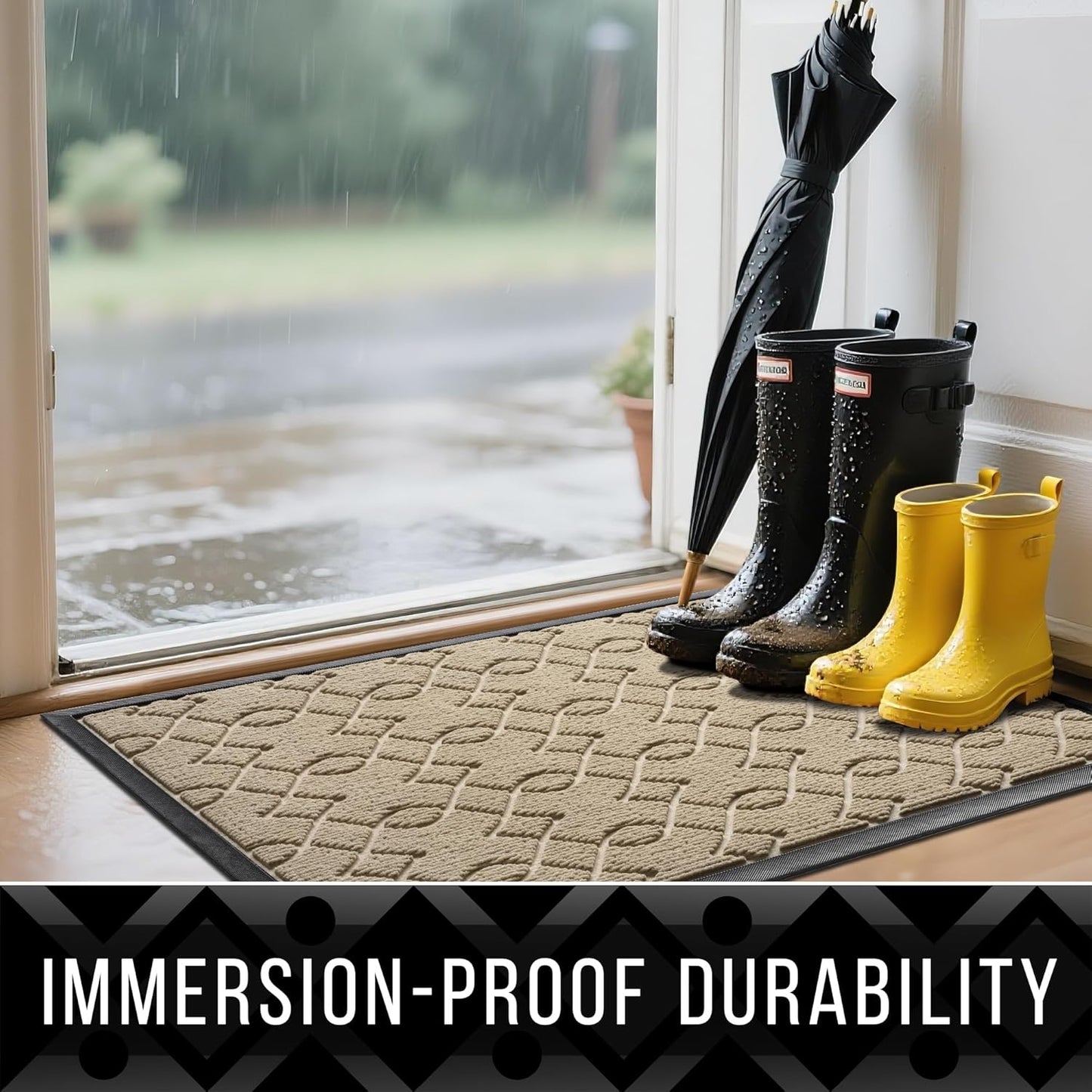 Yimobra Front Door Mat Outdoor Indoor 47x24, All-Season, All-Weather, Heavy Duty Welcome Door Mats Outside Entrance, Non Slip Porch Patio Entrance Mat, Light Beige