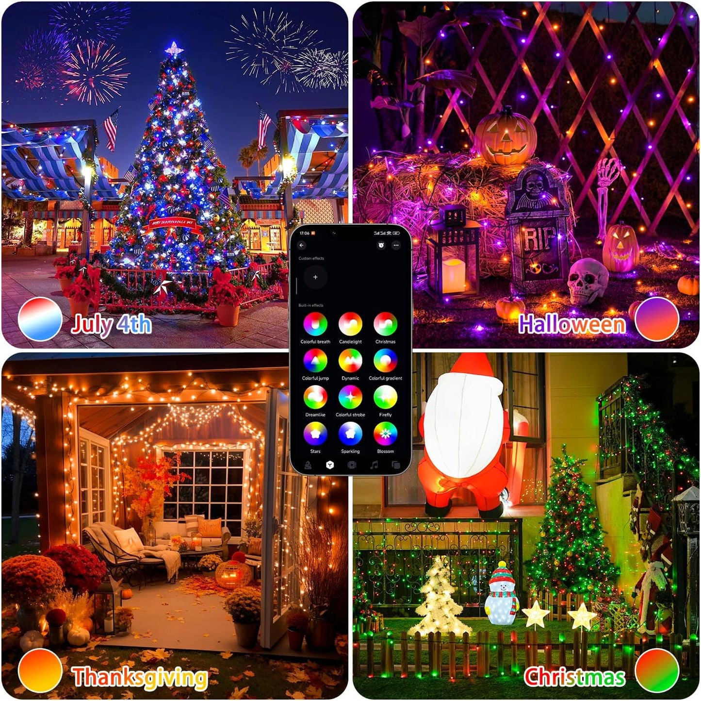 JMEXSUSS APP Controlled Color Changing Christmas Lights, 66ft 200 LED RGB String Lights Green Wire with Remote, Smart Christmas Tree Lights Plug in for Room Bedroom Party Indoor Outdoor Home Decor