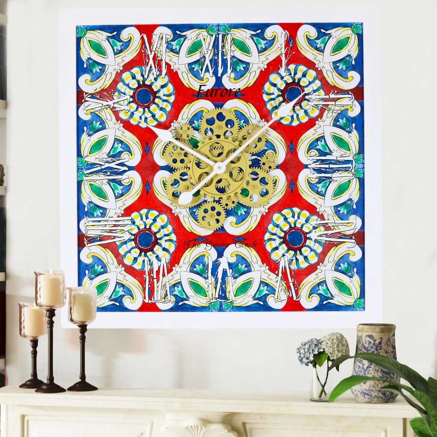 The Gears Clock Wall Clock Italy Collection with Moving Gears (Furore, 24 inches (60 cm))