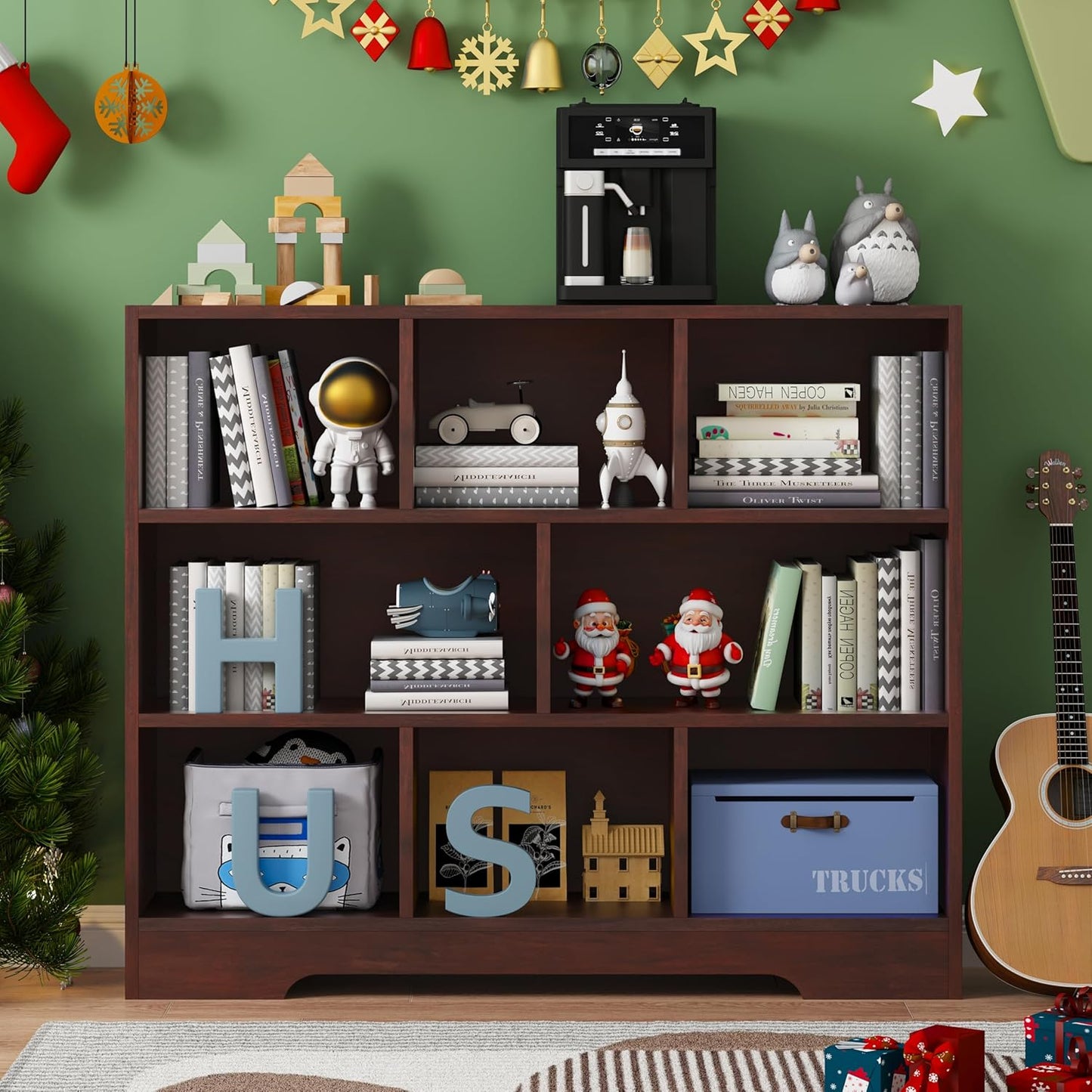 Book Shelf, 8 Cubes Storage Organizer, 3-Tier Open Shelf Wooden Bookcase, Freestanding Cherry Bookshelf Cube Shelf for Bedroom, Living Room