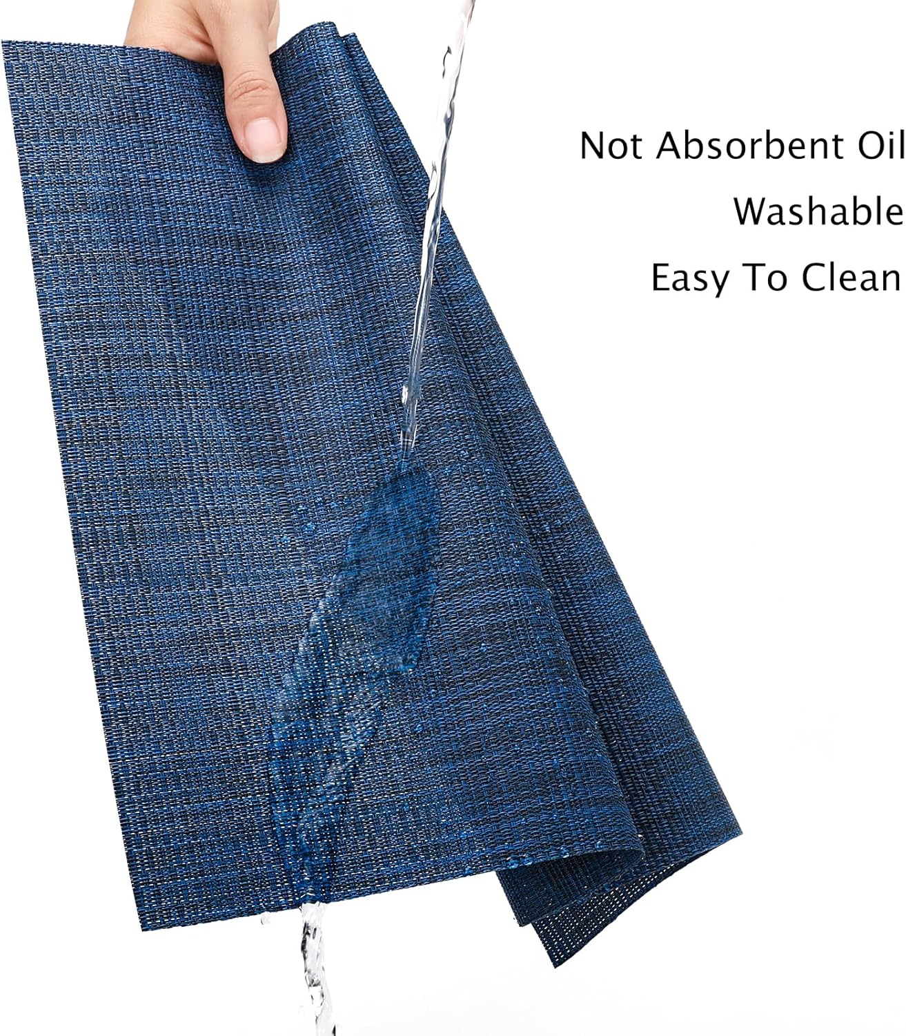 Myir JUN Placemats Set of 8, Vinyl Woven Placemats Place Mats Indoor Set of 8 Washable Table Mats Non-Slip Place mats for Dining Table (Dark Blue, Set of 8)