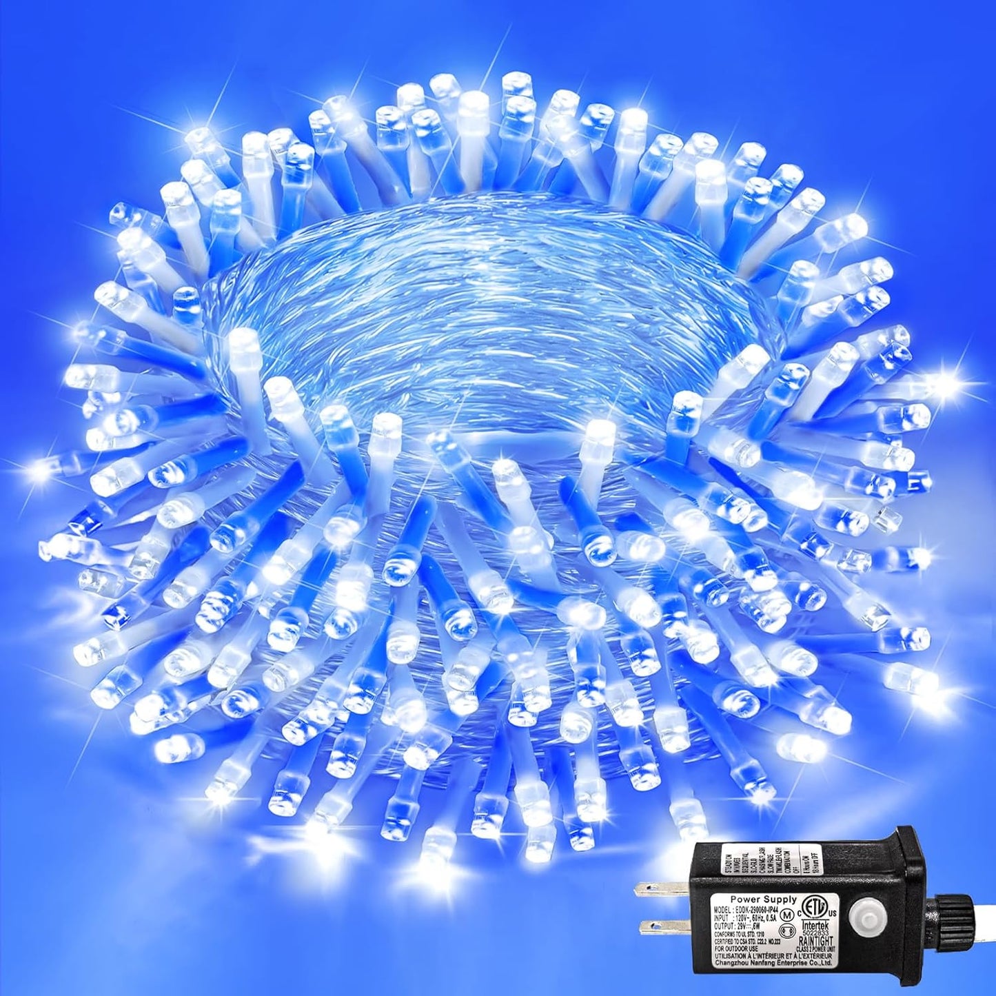 Blue White Christmas Lights Outdoor 400 LED Christmas Tree Lights 8 Modes Clear Wire, 131ft Plug in Waterproof Twinkle Fairy Lights for Indoor Outside Bedroom Party Xmas Halloween Decorations