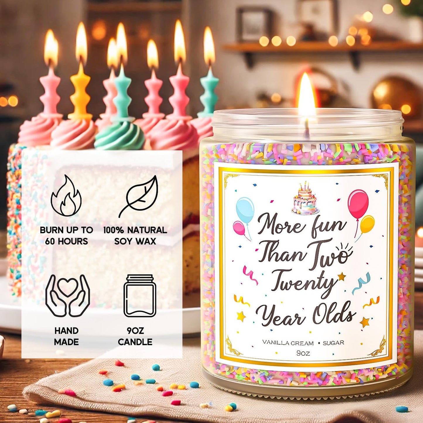 40th Birthday Candles Gifts for Women- 9 oz Happy Birthday Candle with Vanilla Birthday Cake Scent, Gifts for Women & Men, Friendship Ideas