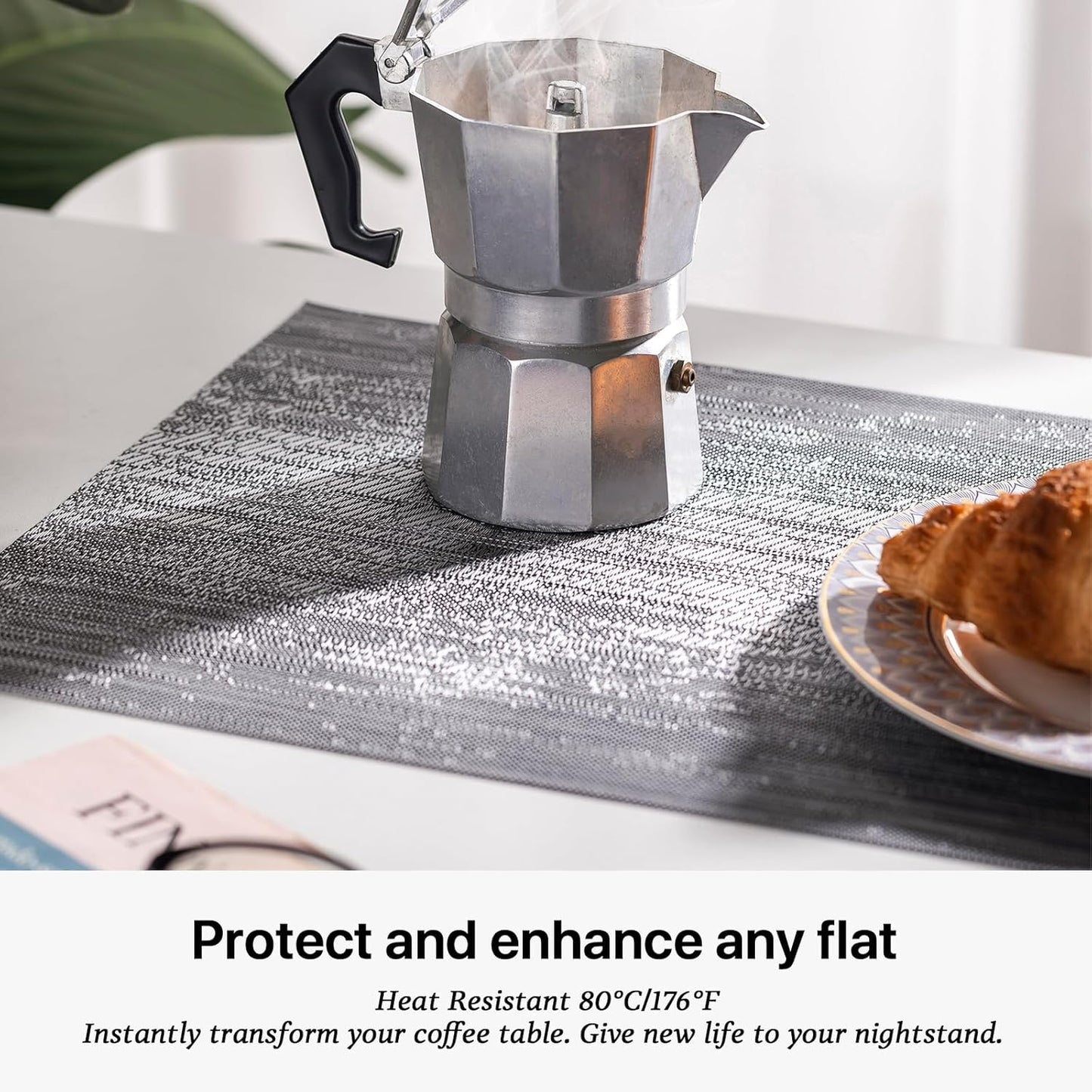 LEXMORE Placemats Set of 4 Vinyl/Plastic Woven Place Mats for Kitchen Table Indoor/Outdoor Washable Placemat Wipeable Dining Table Mats(Ombre Gray)