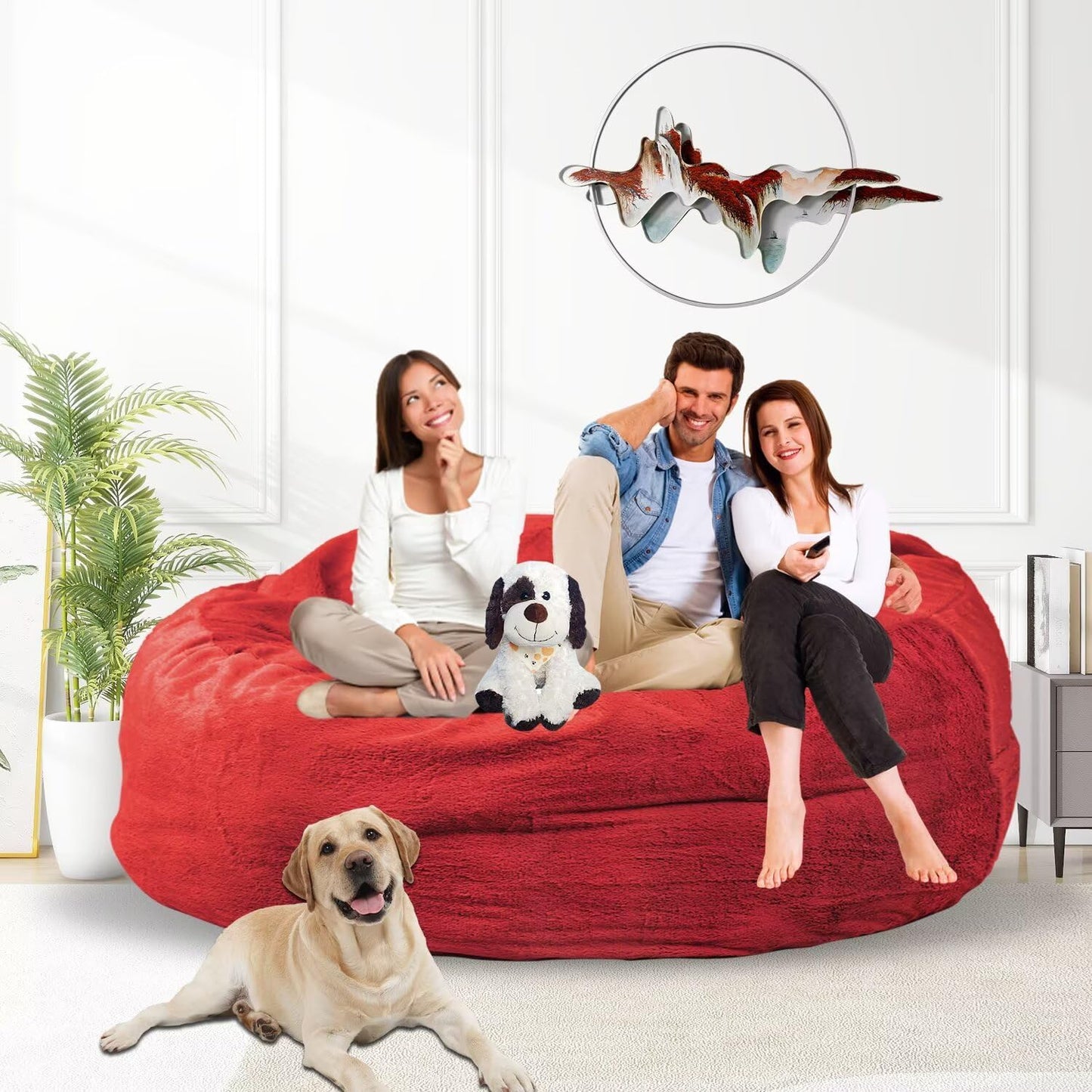 Bean Bag Chair for Adults 5FT,Soft Removable Cover for Teens/Girls Bedroom,Fluffy Giant Round Floor Beanbag Lounger Chairs (No Filler,Big Red)