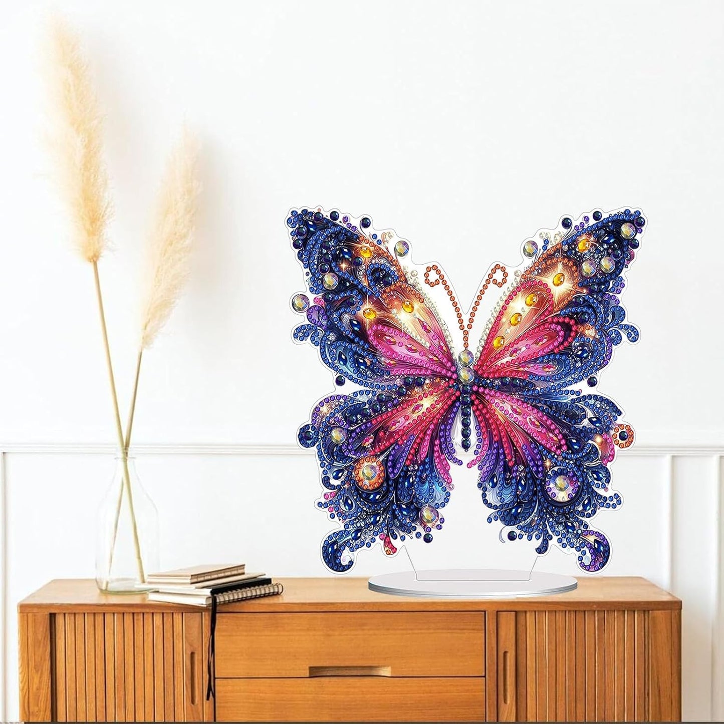 Diamond Painting Kits for Adults Beginners, 5D Full Drill Flowers and Butterfly Crystal Art Desktop Ornament, DIY Single Sided Home Office Desk Decor, Creative Craft Gift Set with Tools