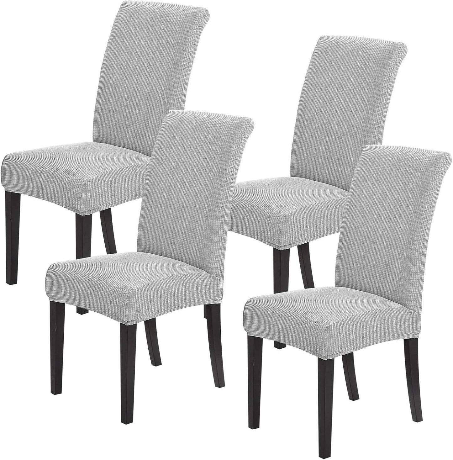 Joccun Chair Covers for Dining Room Set of 4, Dining Chair Slipcovers Stretch Dining Room Chair Covers Seat Protector,Washable Parsons Chair Cover for Home,Hotel,Banquet(Silver,4 Pack)