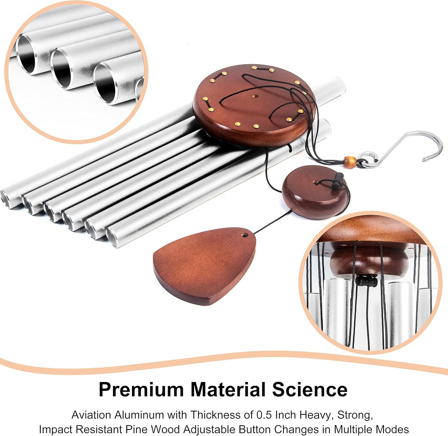 Large Aluminium Wind Chimes 37 Inches to Create a Zen Atmosphere Suitable for Outdoor, Garden, Patio Decoration. Classic Wind Chimes with Wind Catcher Suitable as A Gift for Unisex(Silver)